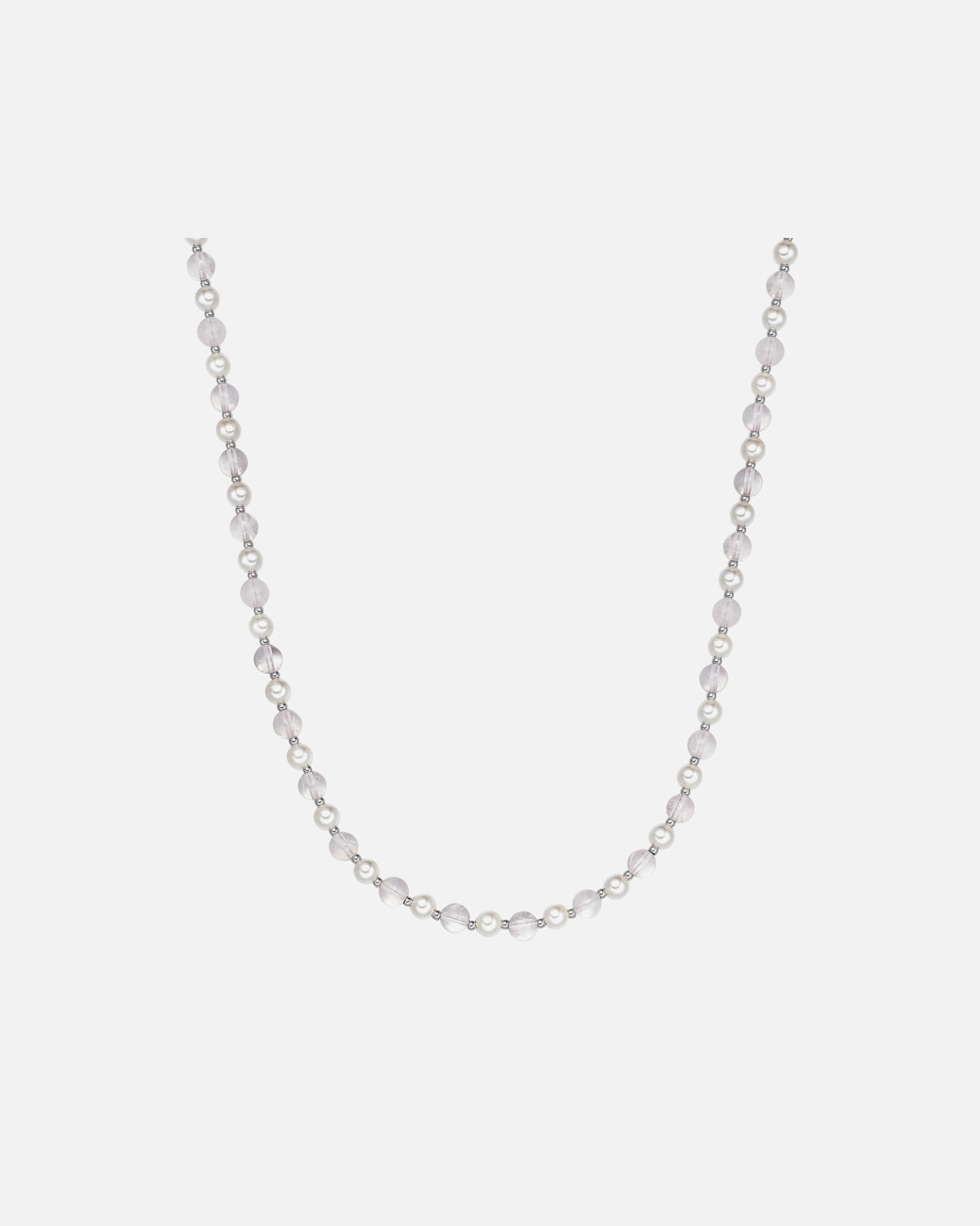 Halskette für Männlich True Rebels Halskette aus Edelstahl in silber mit Quarz Muschelkernperle 50,0 cm Basiskette + 5,0 cm Verlängerung