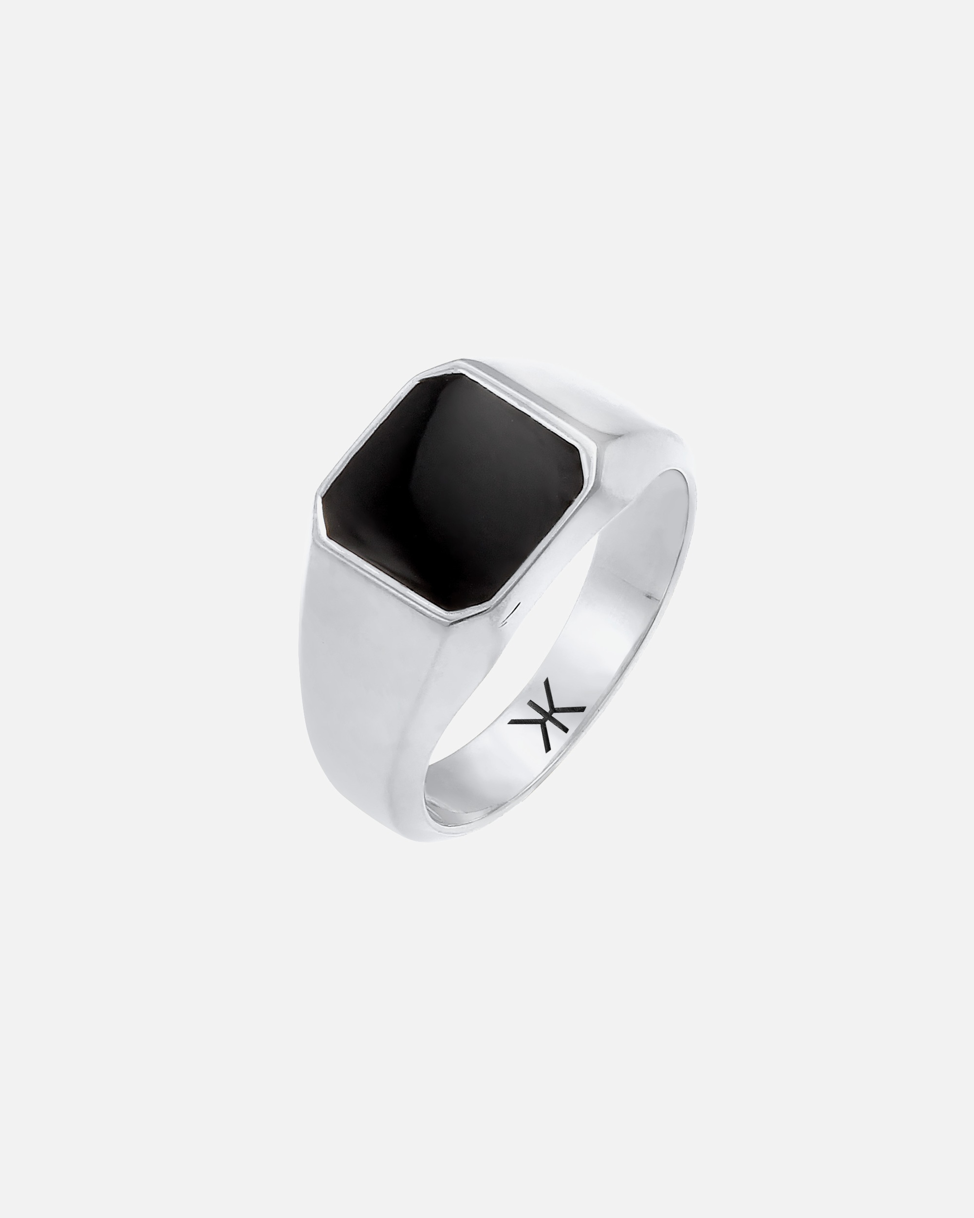 Ring für Männlich KUZZOI Herren Siegelring Emaille Schwarz Basic 925 Silber 56
