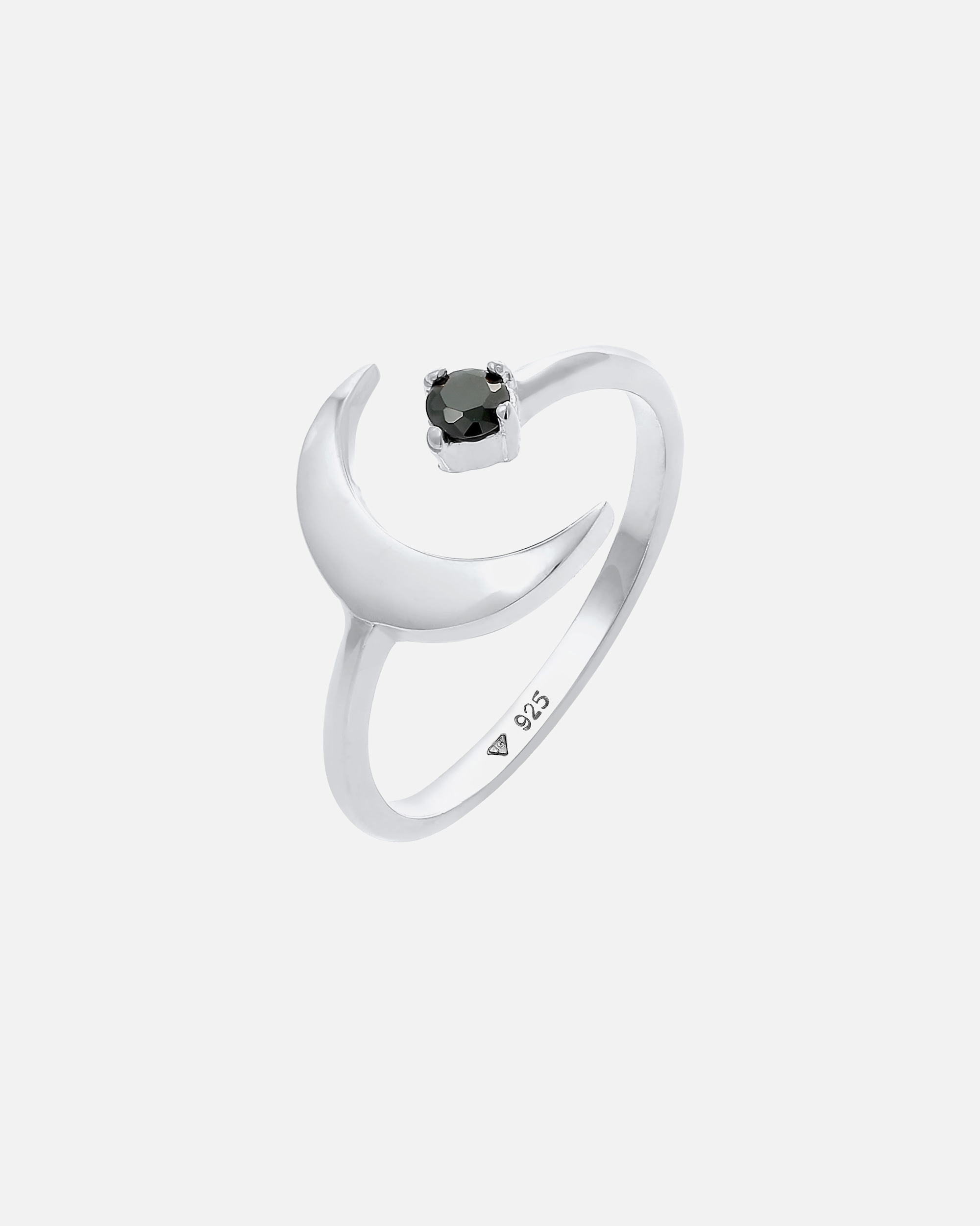 Ring für Weiblich Elli Halbmond Astro Offen Zirkonia Schwarz 925 Silber Silber