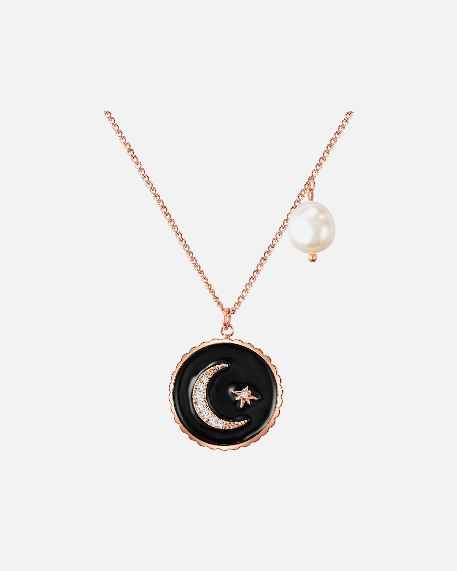 Halskette für Weiblich Valero Pearls Halskette Mond Edelstahl Preciosa Süßwasser-Zuchtperle in Roségold 1 Stück