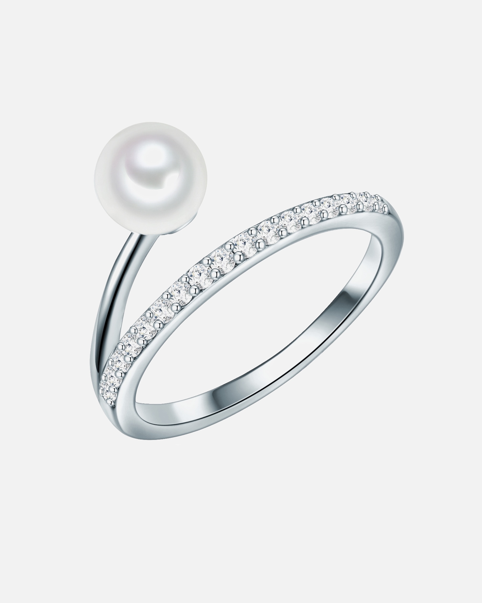 Ring für Weiblich Valero Pearls Ring Sterling Silber Zirkonia Süßwasser-Zuchtperle in Silber 50