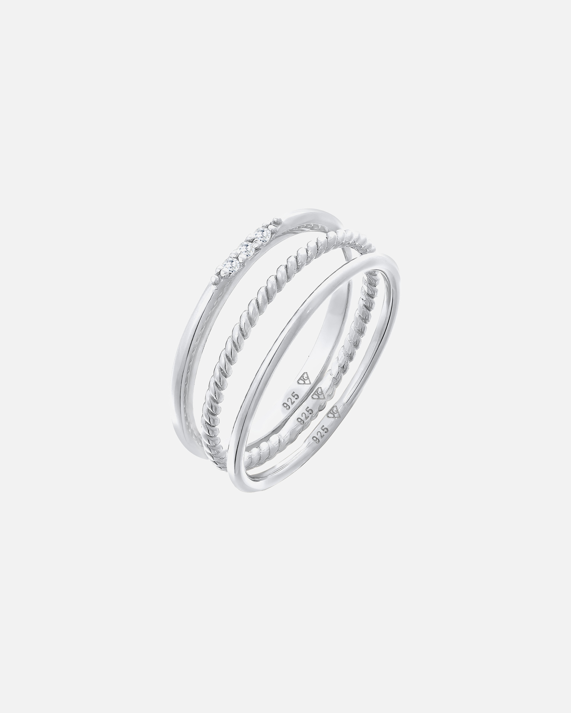 Ring für Weiblich Elli Stapelringe Zirkonia Kordel Basic 3er Set 925 Silber 58