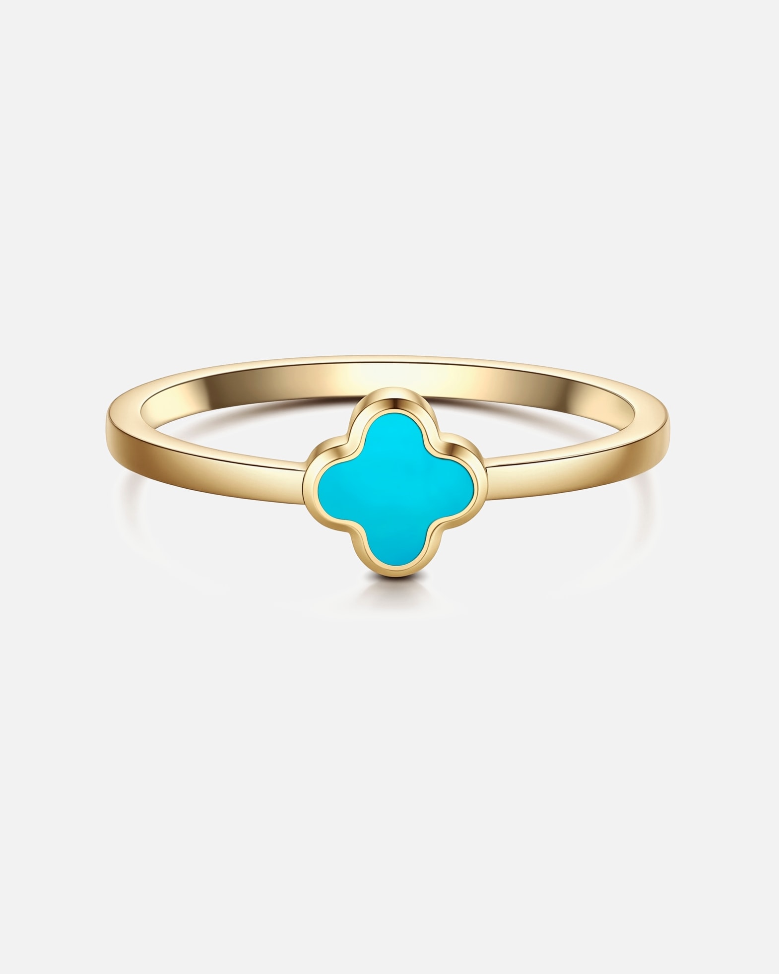 Ring für Weiblich Glanzstücke München Ring Kleeblatt aus Edelstahl in gelbgold mit Türkis (synth.) 58