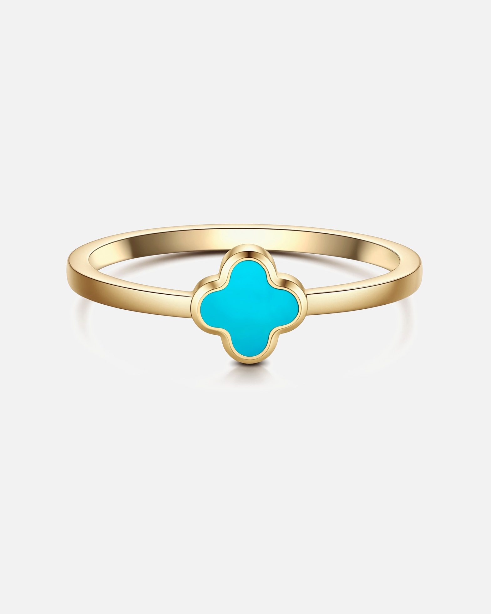 Ring für Weiblich Glanzstücke München Ring Kleeblatt aus Edelstahl in gelbgold mit Türkis (synth.) 56