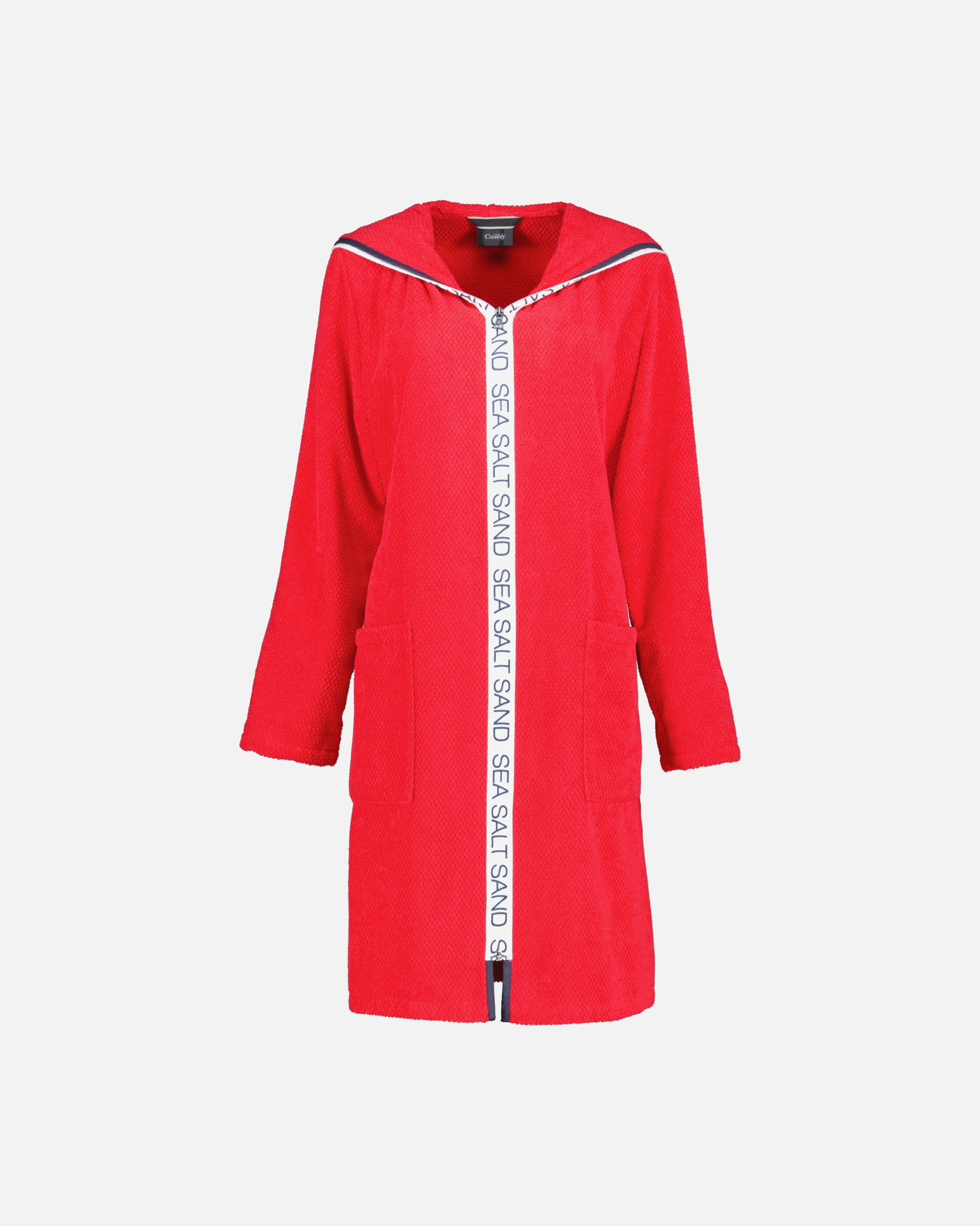 Bademantel für Weiblich Cawö Bademäntel Damen Reißverschluss mit Kapuze Sea Salt Sand 3101 rot - 203 L