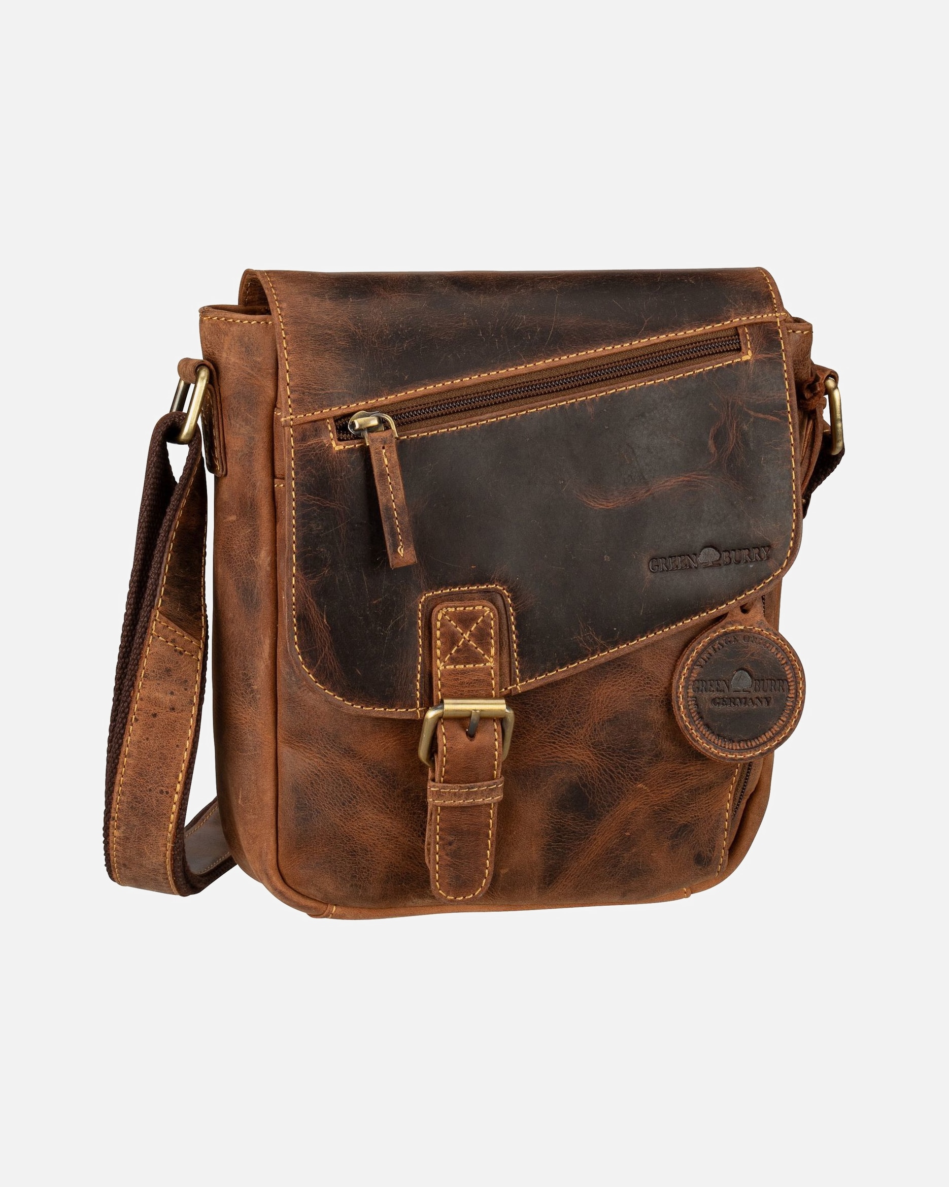 Umhängetasche für Unisex Greenburry Bodybag Vintage 1540 Revolver Bag S Sattelbraun