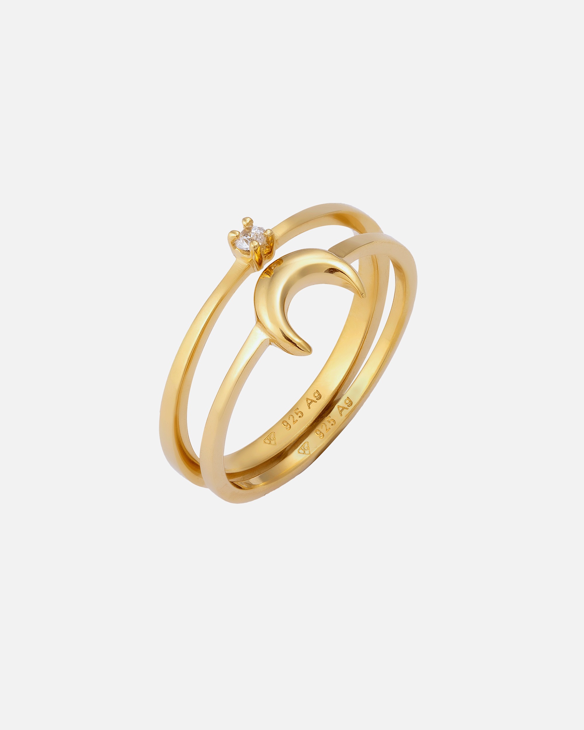 Ring für Weiblich Elli Astro Halbmond Zirkonia Weiß Set 925 Sterling Silber vergoldet 56