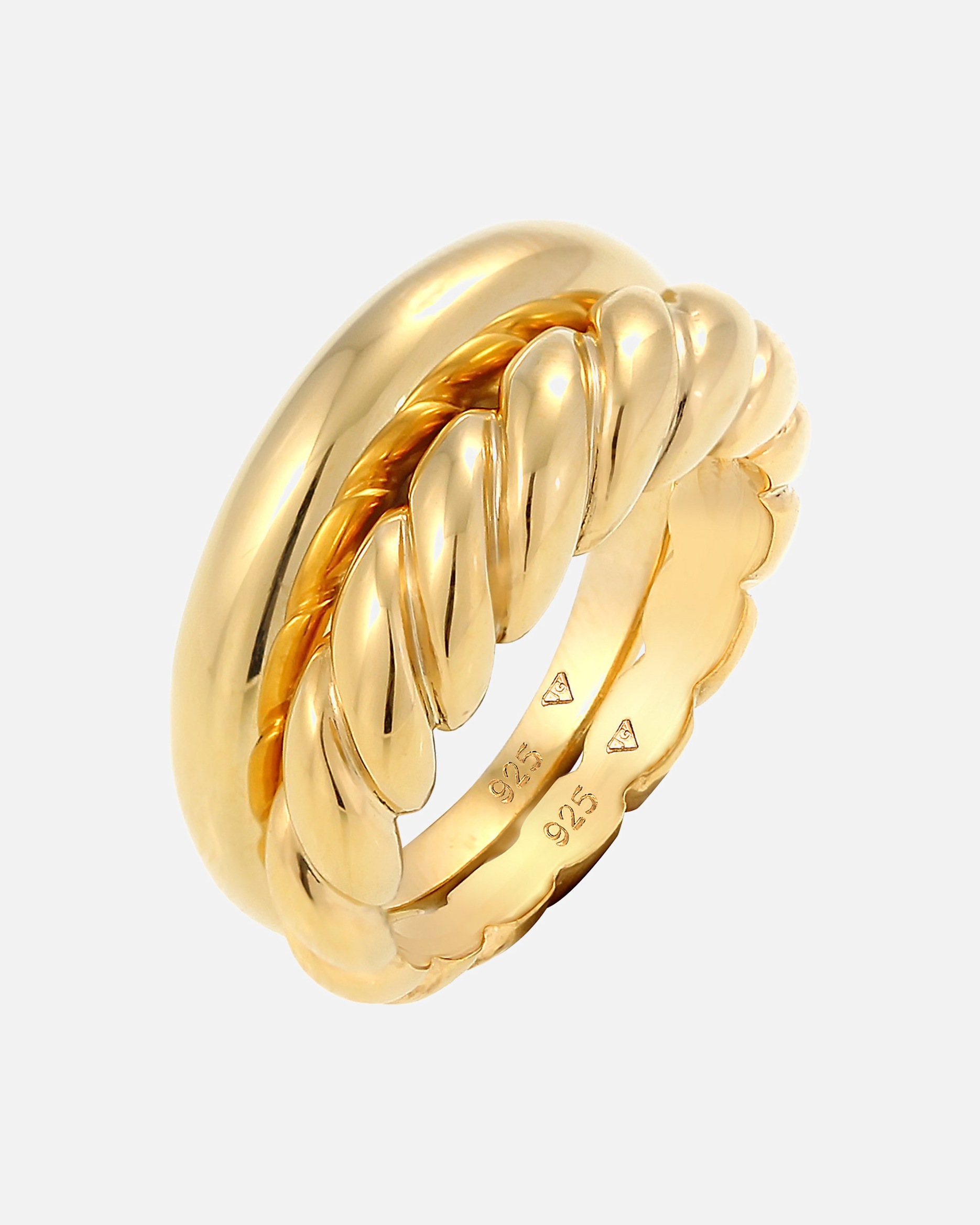 Ring für Weiblich Elli PREMIUM 2er Set Twisted Gedreht Bandring Basic 925 Silber 52