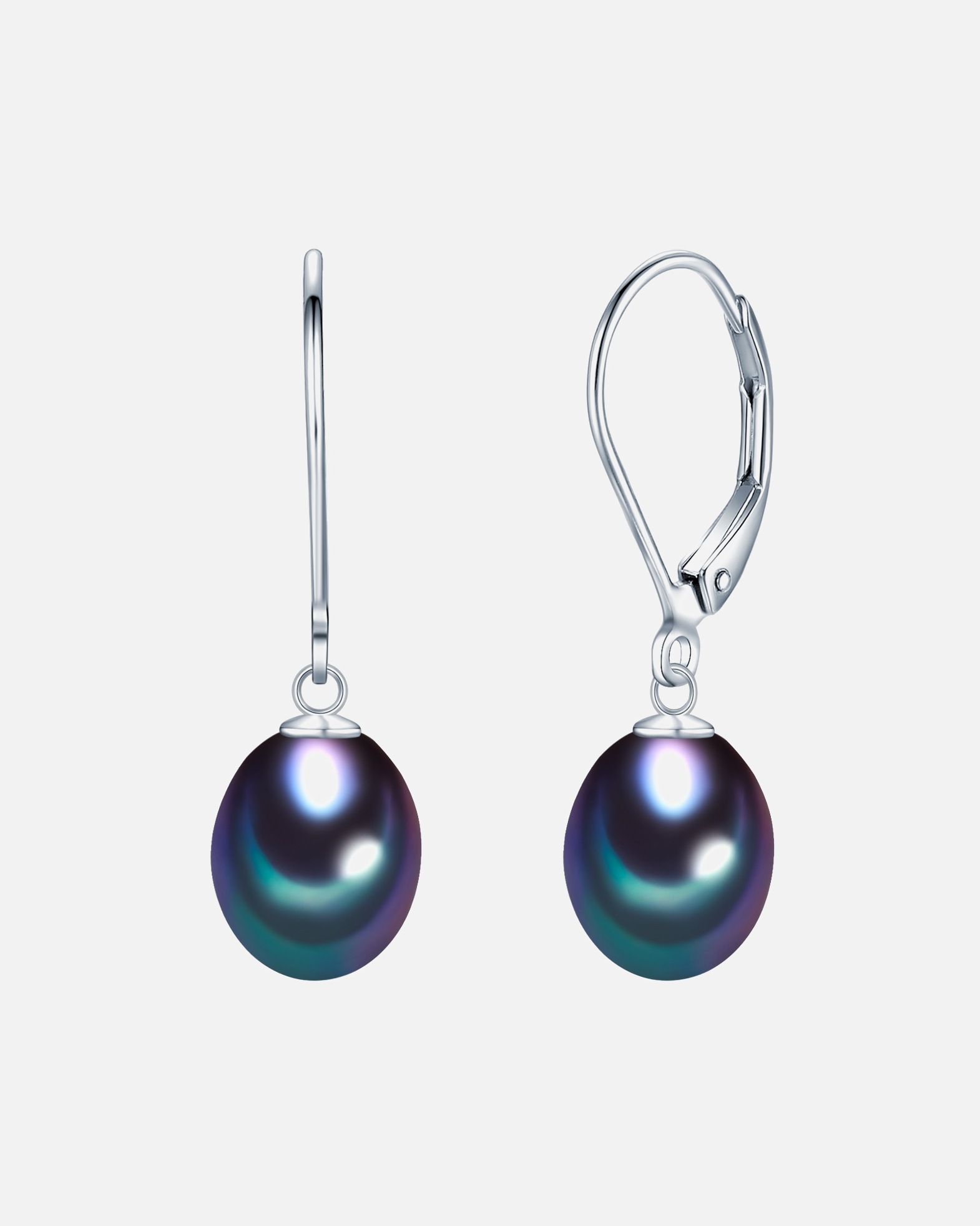 Ohrringe für Weiblich Valero Pearls Ohrhänger Sterling Silber Süßwasser-Zuchtperlen pfauenblau ca. 8,0-9,0 mm 1 Stück
