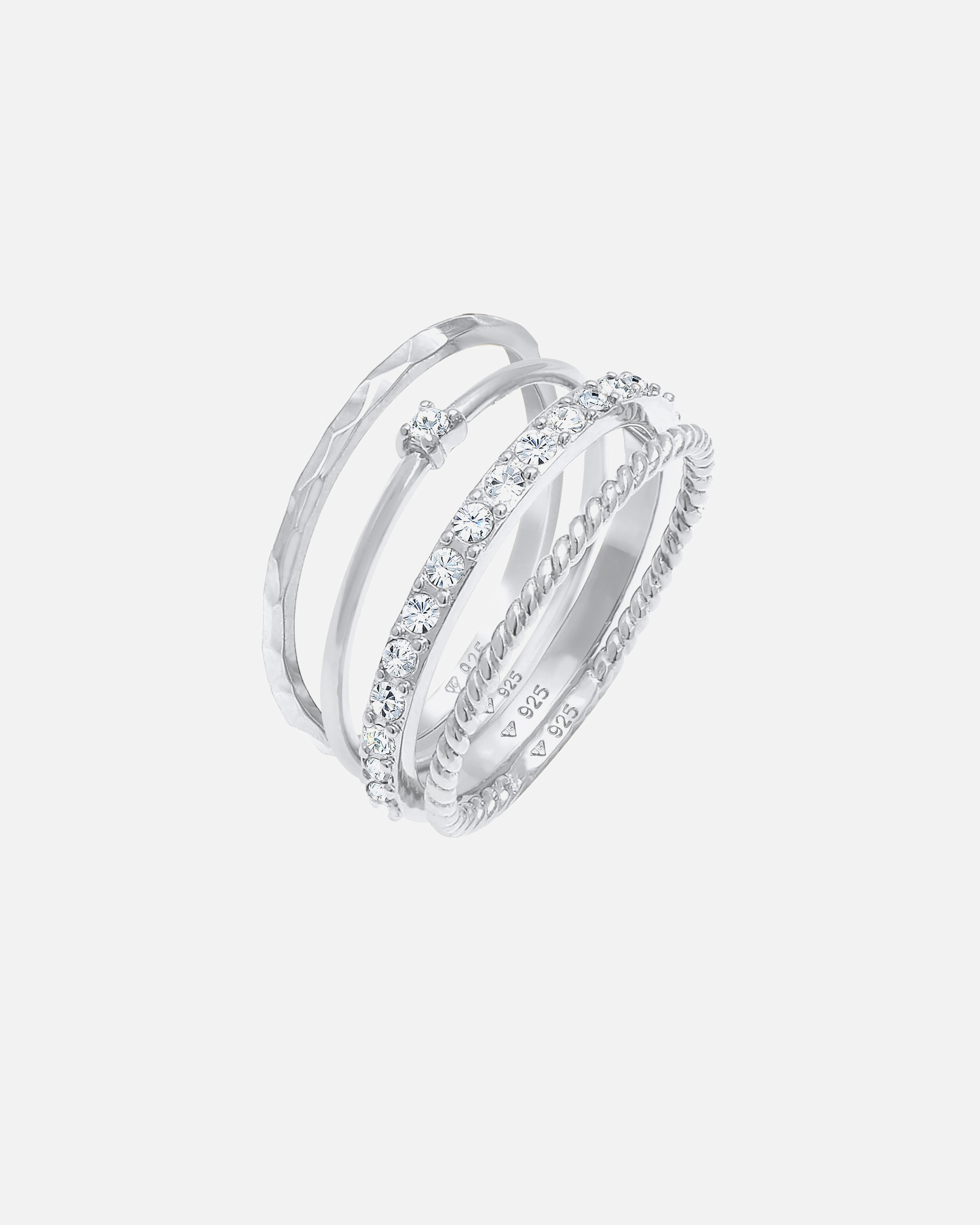 Ring für Weiblich Elli Stapelring Gedreht 4er Set 925 Silber, mit Kristallen von Swarovski® 56