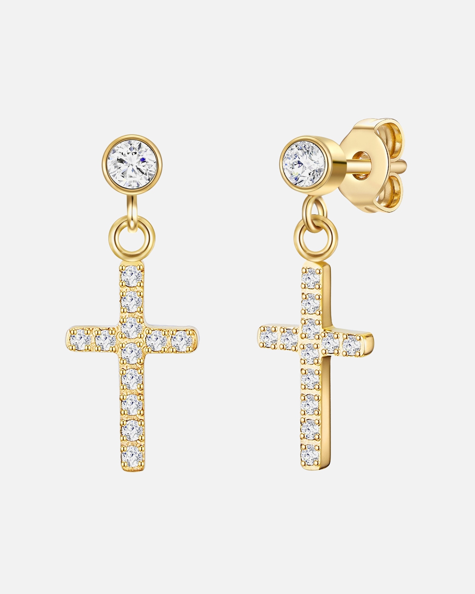 Ohrringe für Weiblich EASTSIDE Ohrhänger Kreuz Edelstahl Zirkonia in Gelbgold 1 Stück