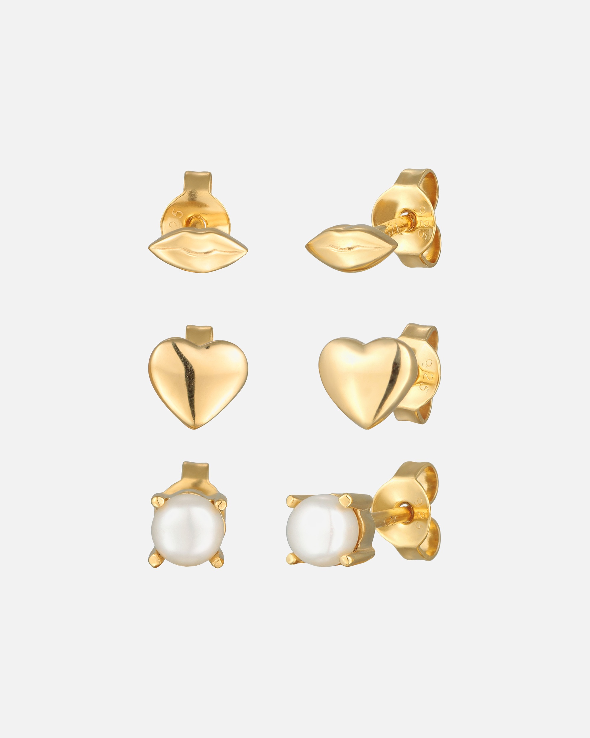 Ohrringe für Weiblich Elli Kussmund Herz Süßwasserzucht Perle 3er Set 925 Silber 1 Stück