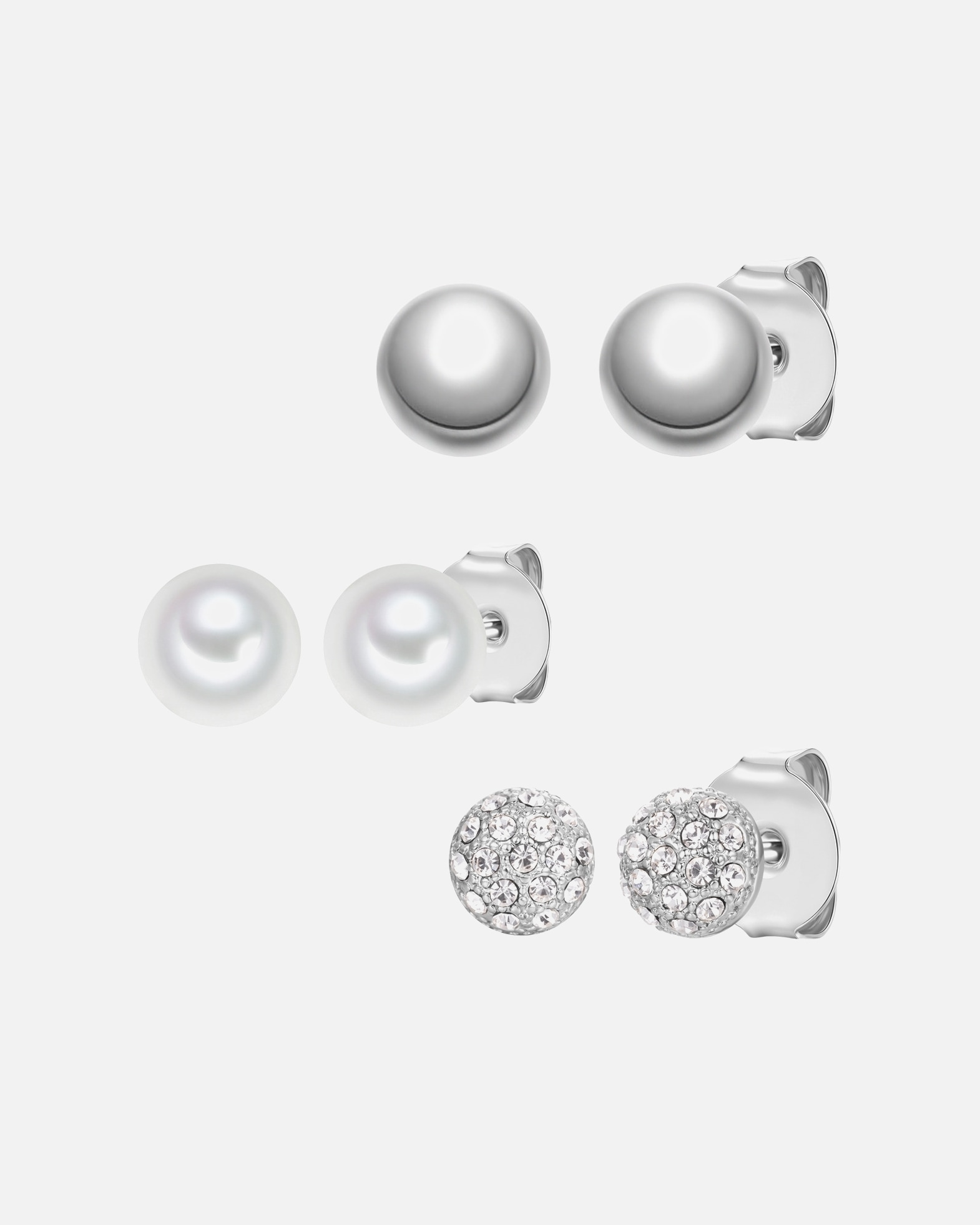 Ohrringe für Weiblich Lulu & Jane Perlen-Ohrstecker aus Metall-Legierung in silber mit Glaskristall Glasperle 8,0/7,9/7,2 mm