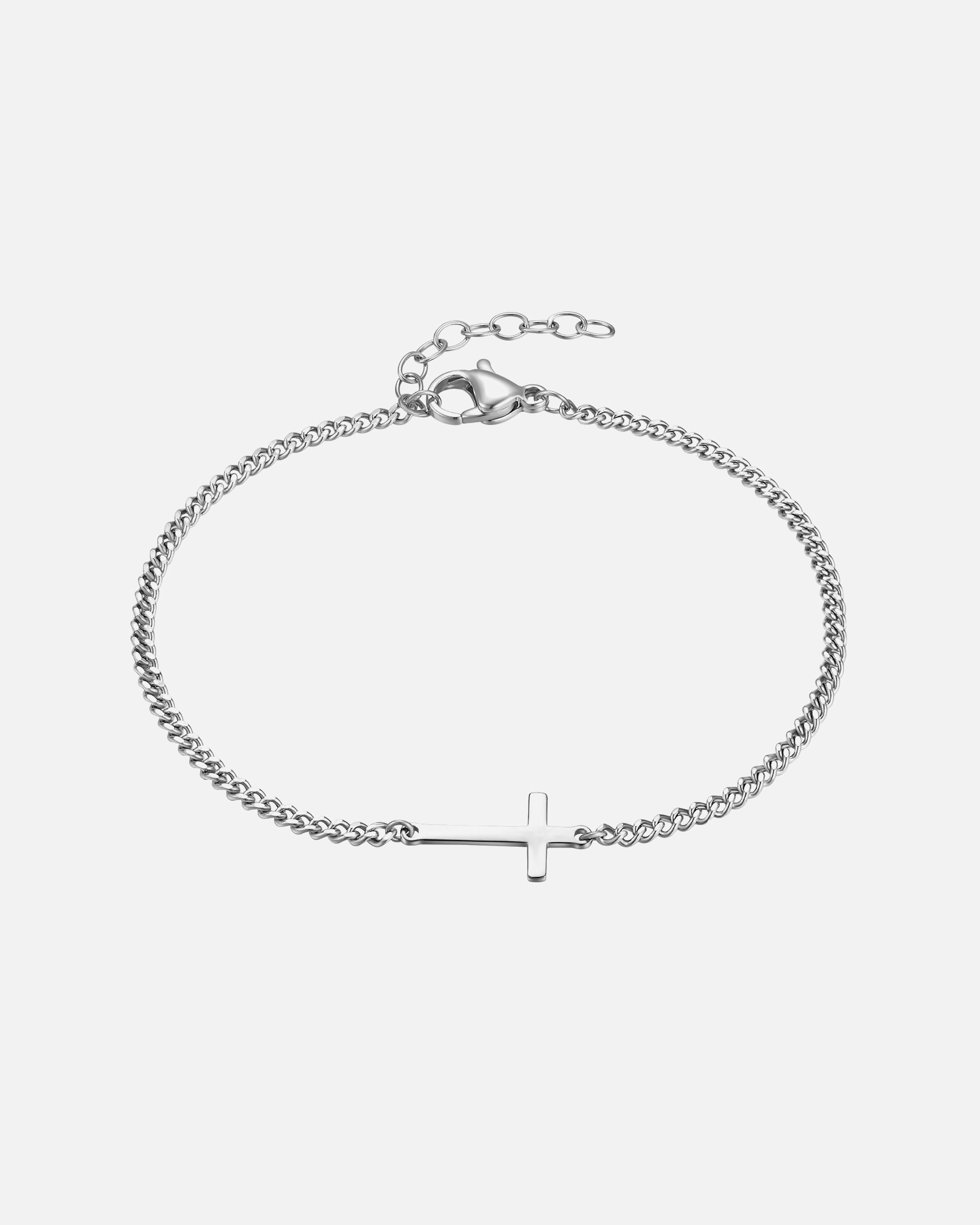 Armband für Männlich True Rebels Kreuz aus Edelstahl in silber 18,0 cm Basislänge + 3,0 cm Verlängerung