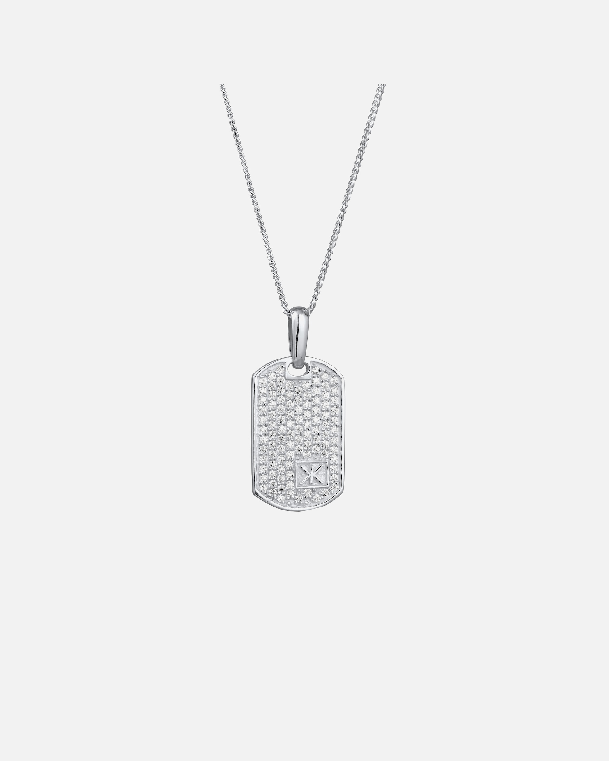 Halskette für Männlich KUZZOI Dog-Tag Zirkonia Weiß 925 Sterling Silber 55
