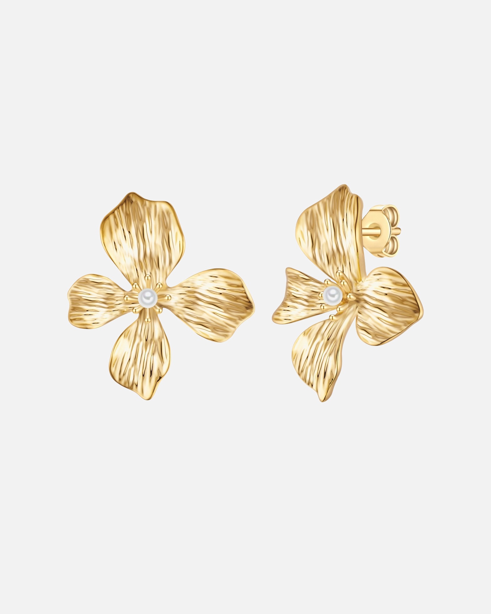 Ohrringe für Weiblich Ohrstecker Blume aus Metall-Legierung in gelbgold mit Perle (synth.) 30,5 mm