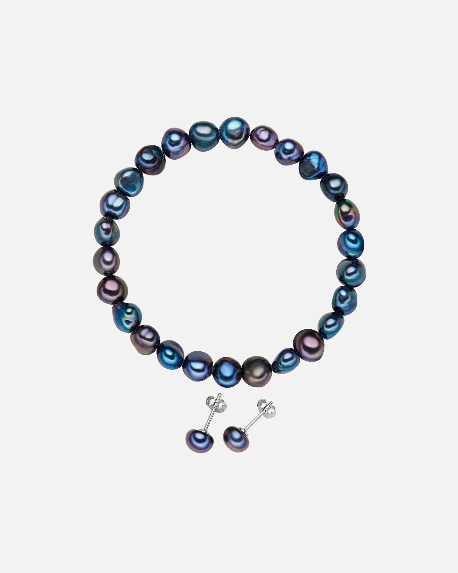 Schmuckset für Weiblich Valero Pearls 2er Set Süßwasserzuchtperlen dunkelblau Armband und Ohrstecker 1 Stück