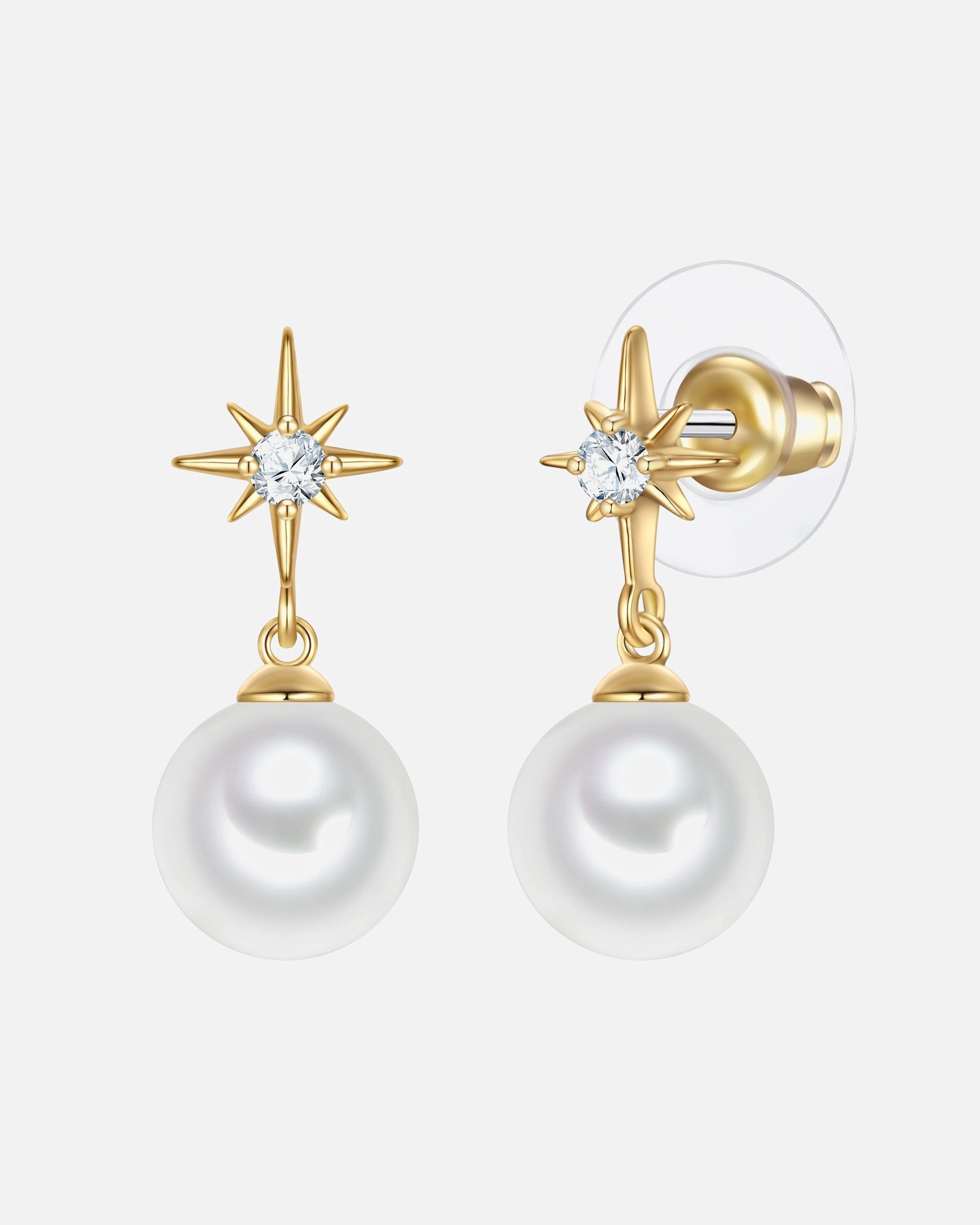 Ohrringe für Weiblich Yokoamii Ohrhänger aus Messing in Gelbgold mit Zirkonia und Muschelkernperle 1 Stück