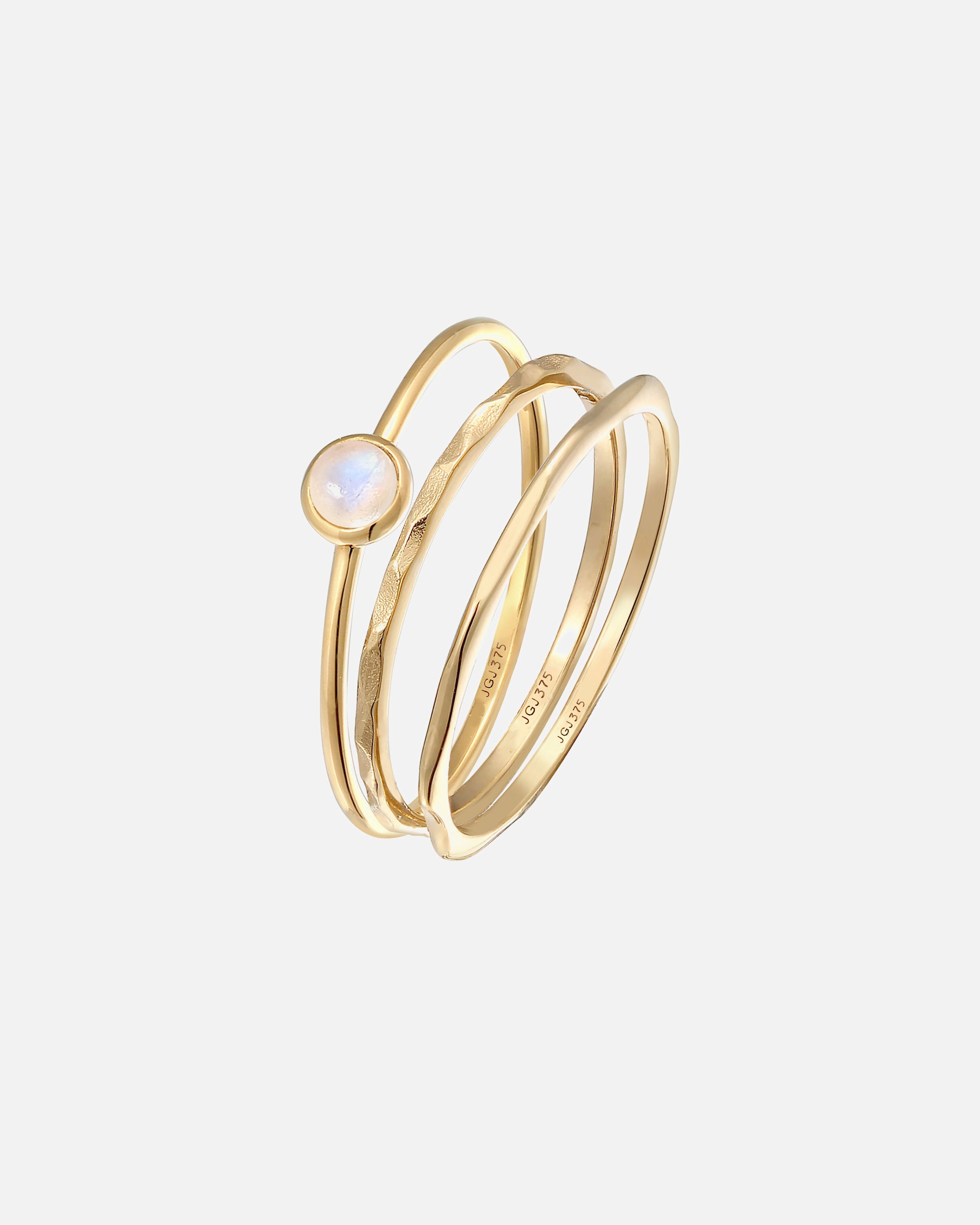 Ring für Weiblich Elli PREMIUM Solitär Mondstein 3er Ring Set 375 Gelbgold 54