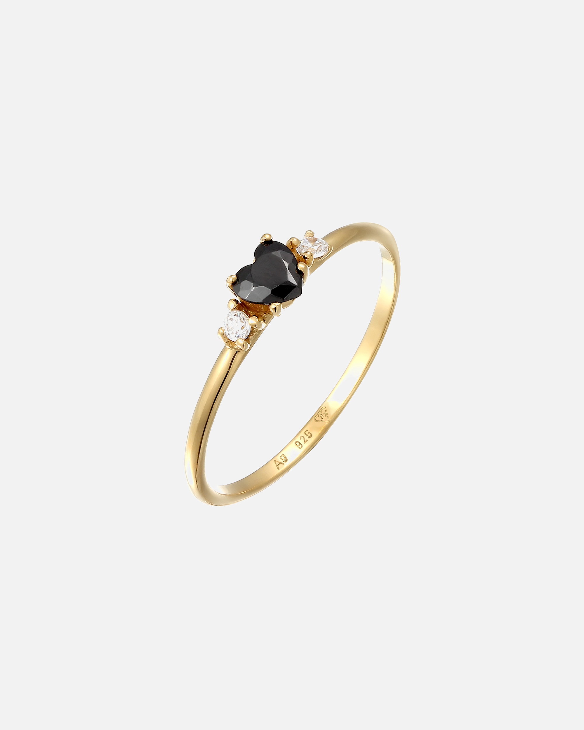 Ring für Weiblich Elli Solitär Herz Zirkonia Schwarz 925 Sterling Silber 52