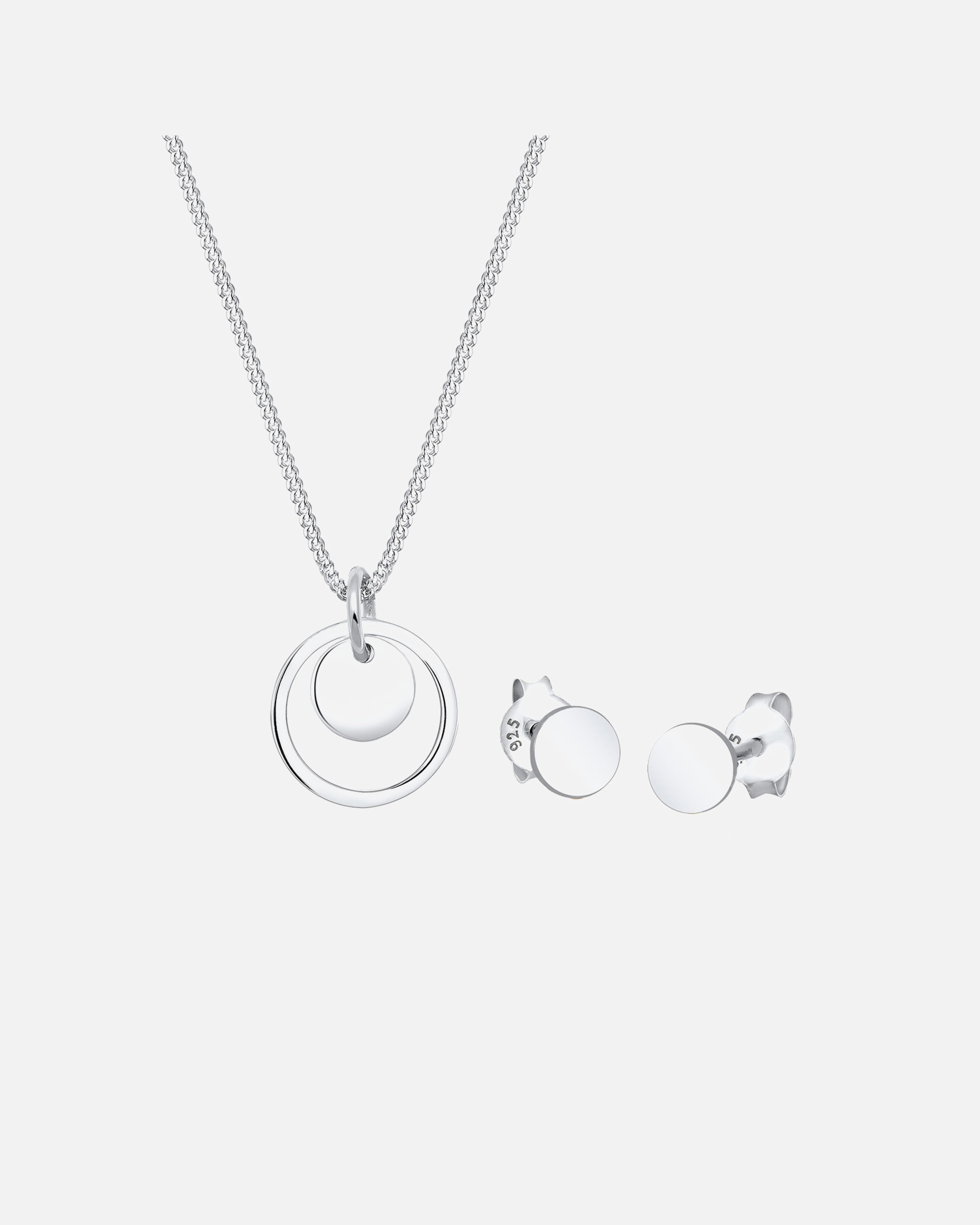 Schmuck für Weiblich Elli Rund Plättchen Kette Ohrstecker 925 Silber 1 Stück