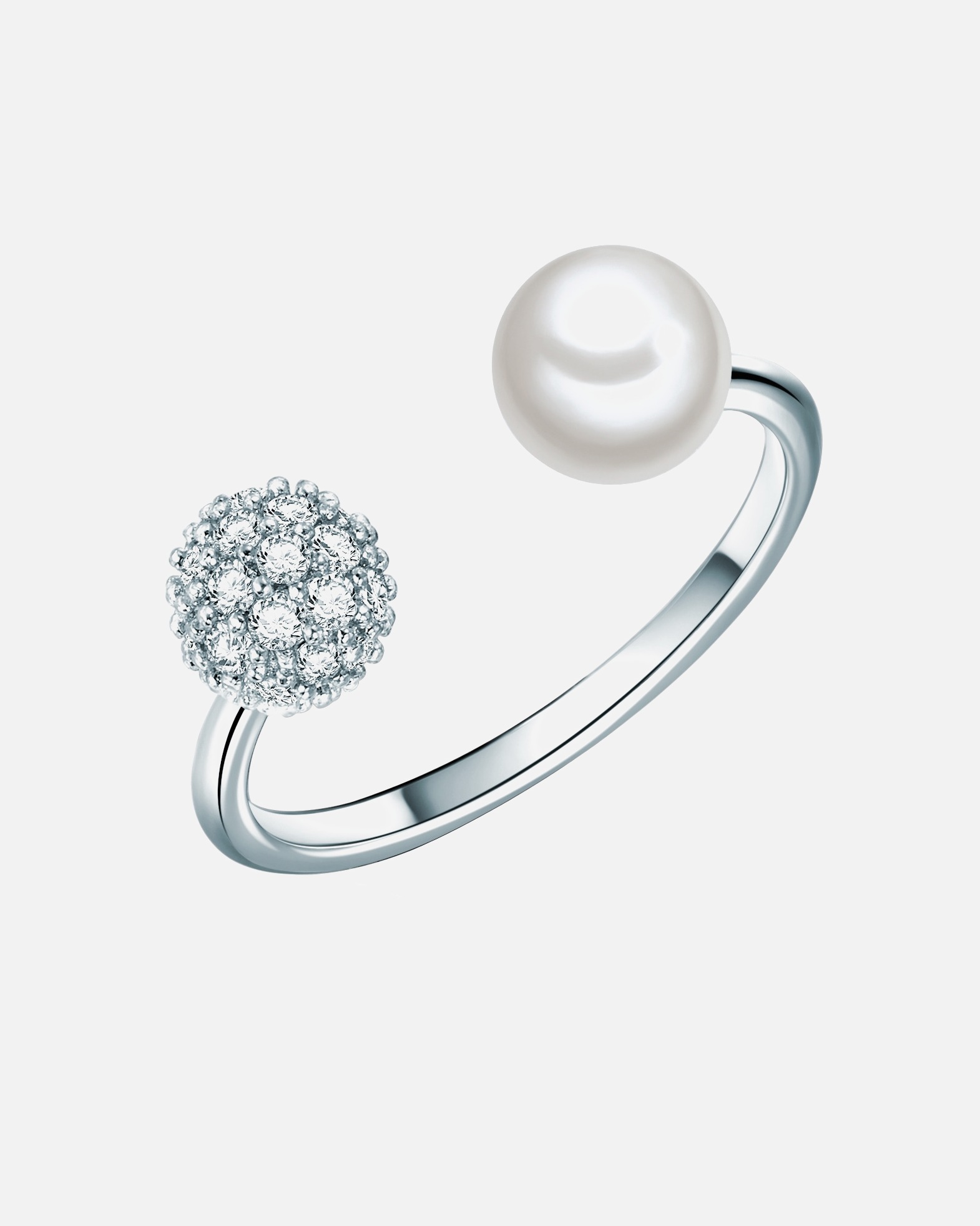 Ring für Weiblich Lulu & Jane Perlen-Ring Messing Zirkonia Muschelkernperle in Silber 56