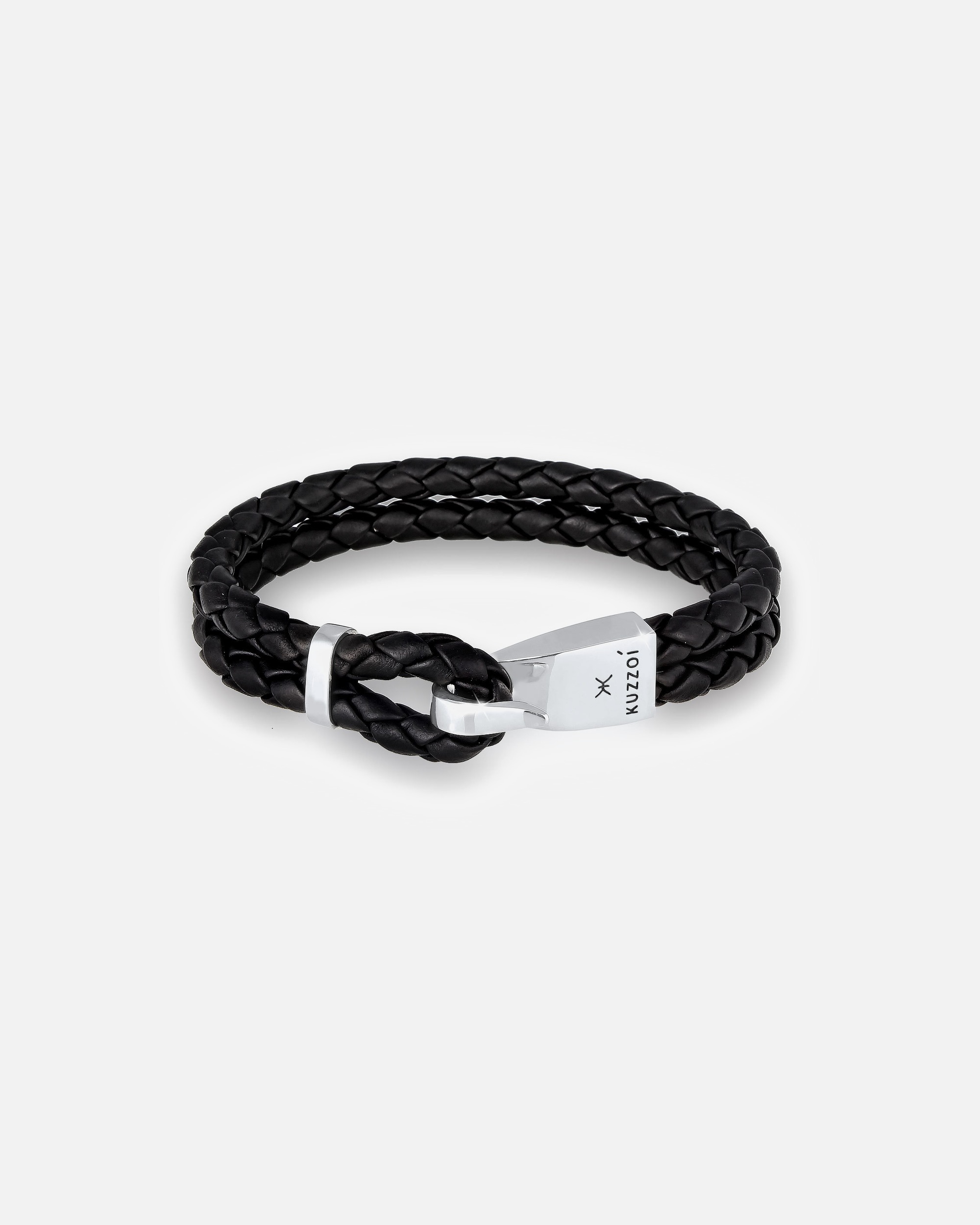 Armband für Männlich KUZZOI Herren Leder Basic Haken-Verschluß 925 Silber 1 Stück