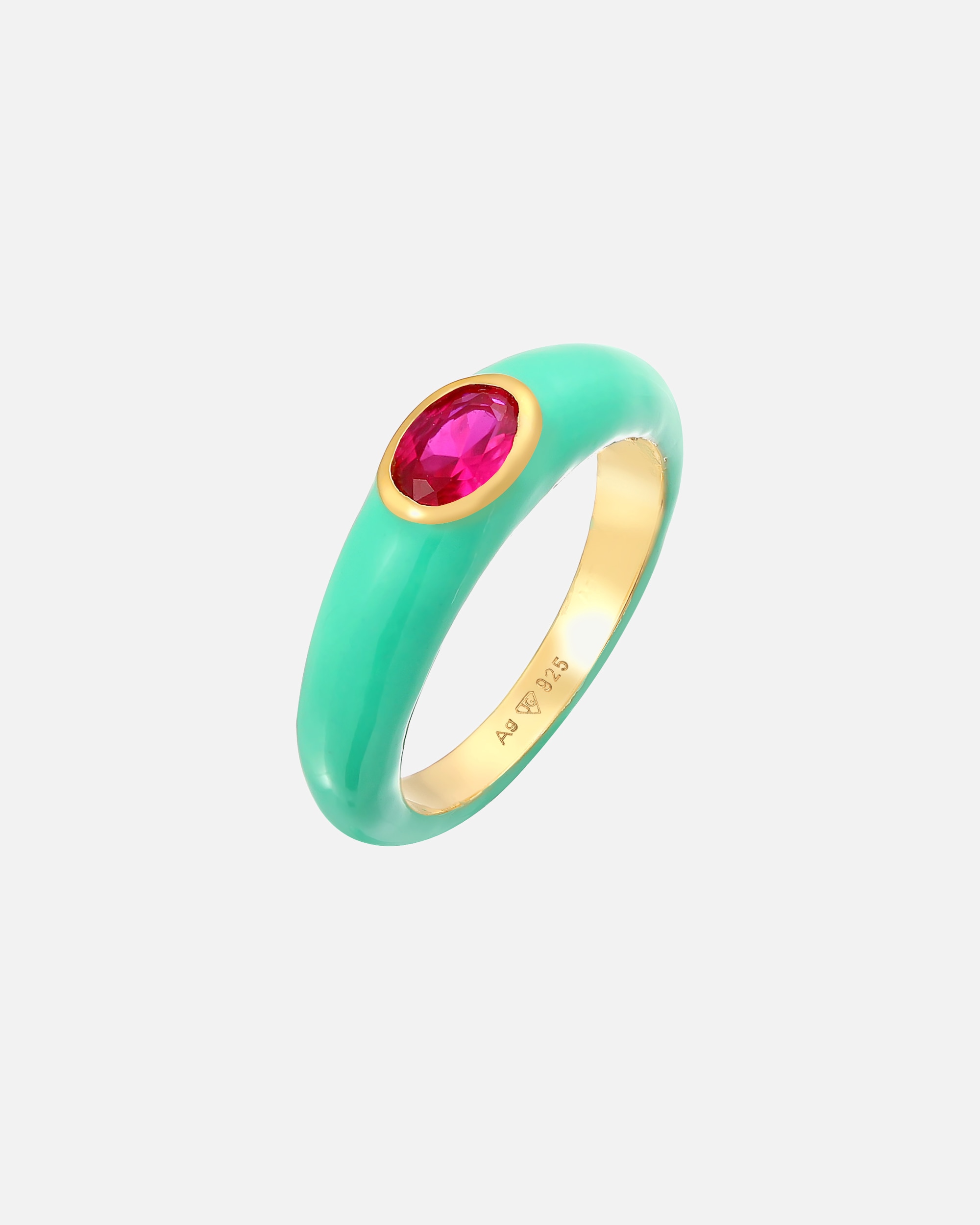 Ring für Weiblich Elli Zirkonia Oval Solitär Emaille Bunt 925 Silber 52