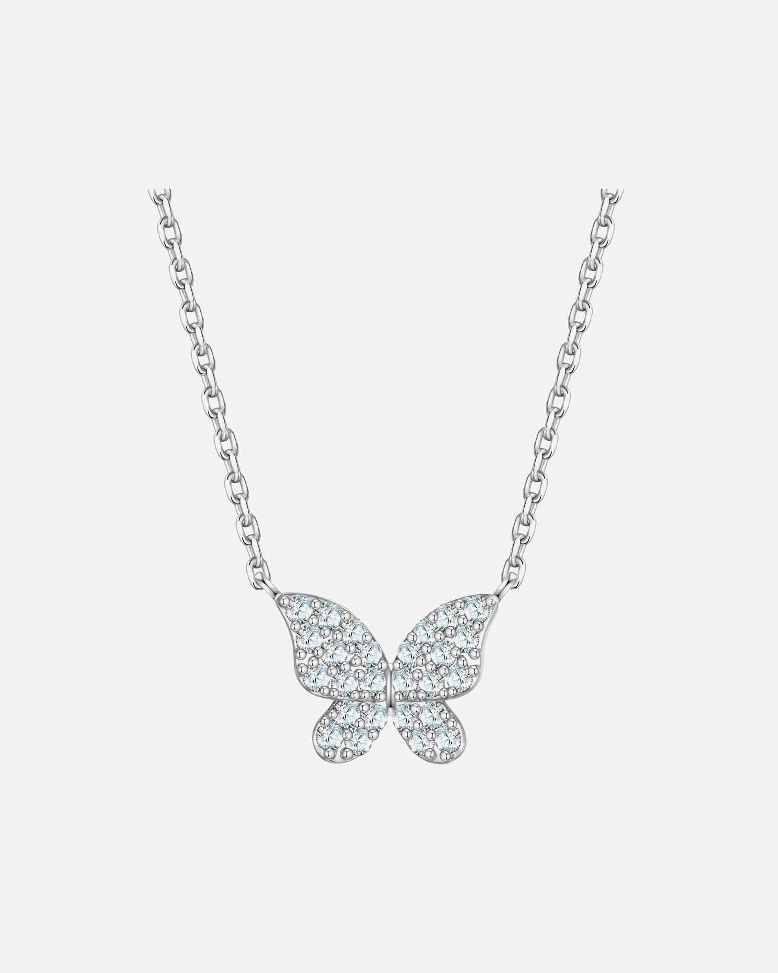 Halskette für Weiblich Halskette Schmetterling aus Messing in silber mit Zirkonia 40,0 cm Basiskette + 5,0 cm Verlängerung