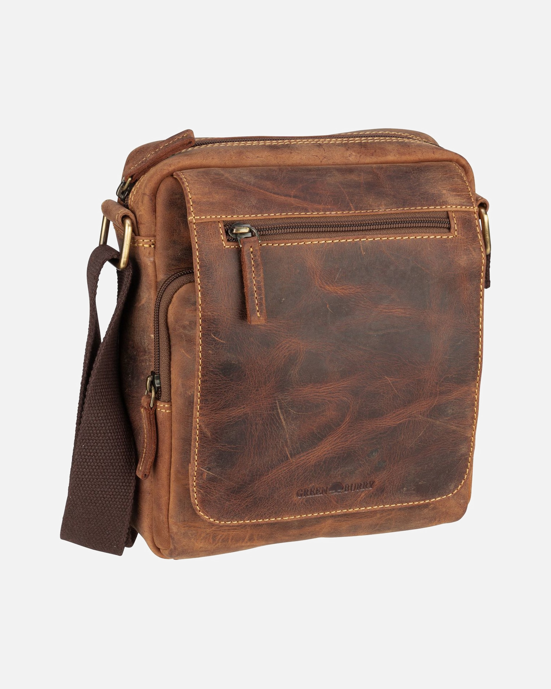 Umhängetasche für Männlich Greenburry Umhängetasche Vintage Sattelbraun