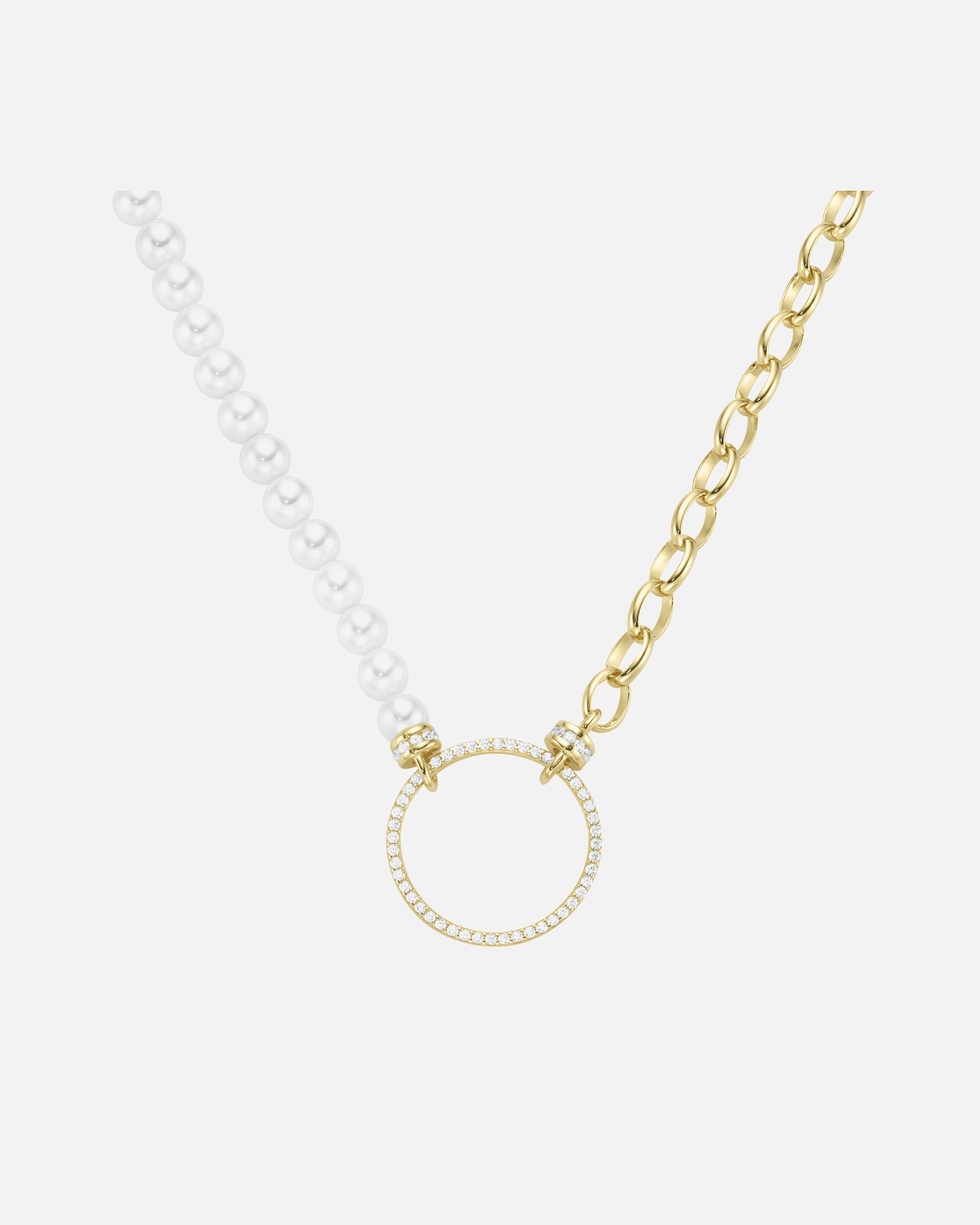 Halskette für Weiblich Collier mit weißen Muschelkern-Perlen und Zirkonia, Gold 925 Gold