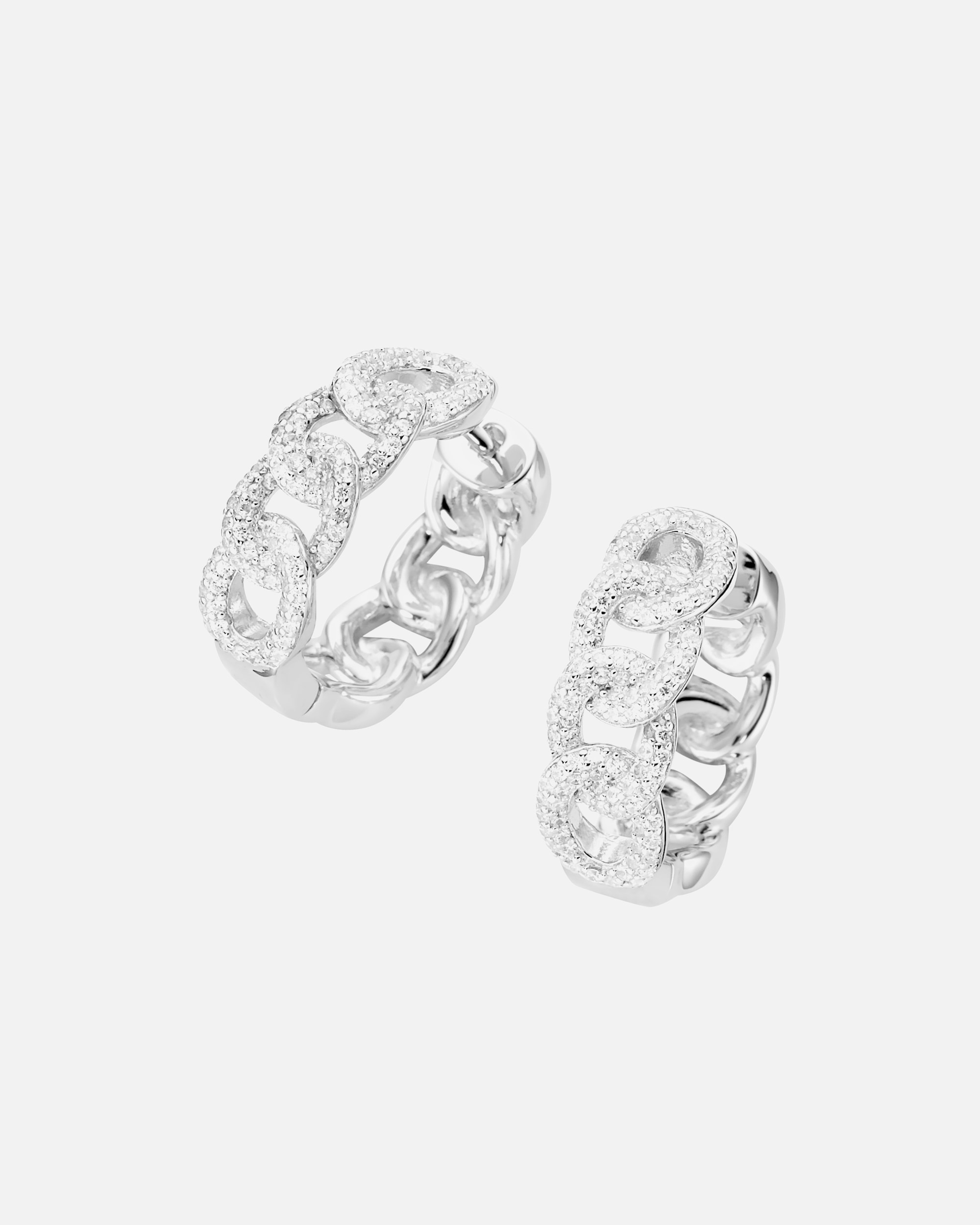 Ohrringe für Weiblich Giorgio Martello Milano Klappcreolen in Panzerketten-Design mit Zirkonia, Silber 925 Silber