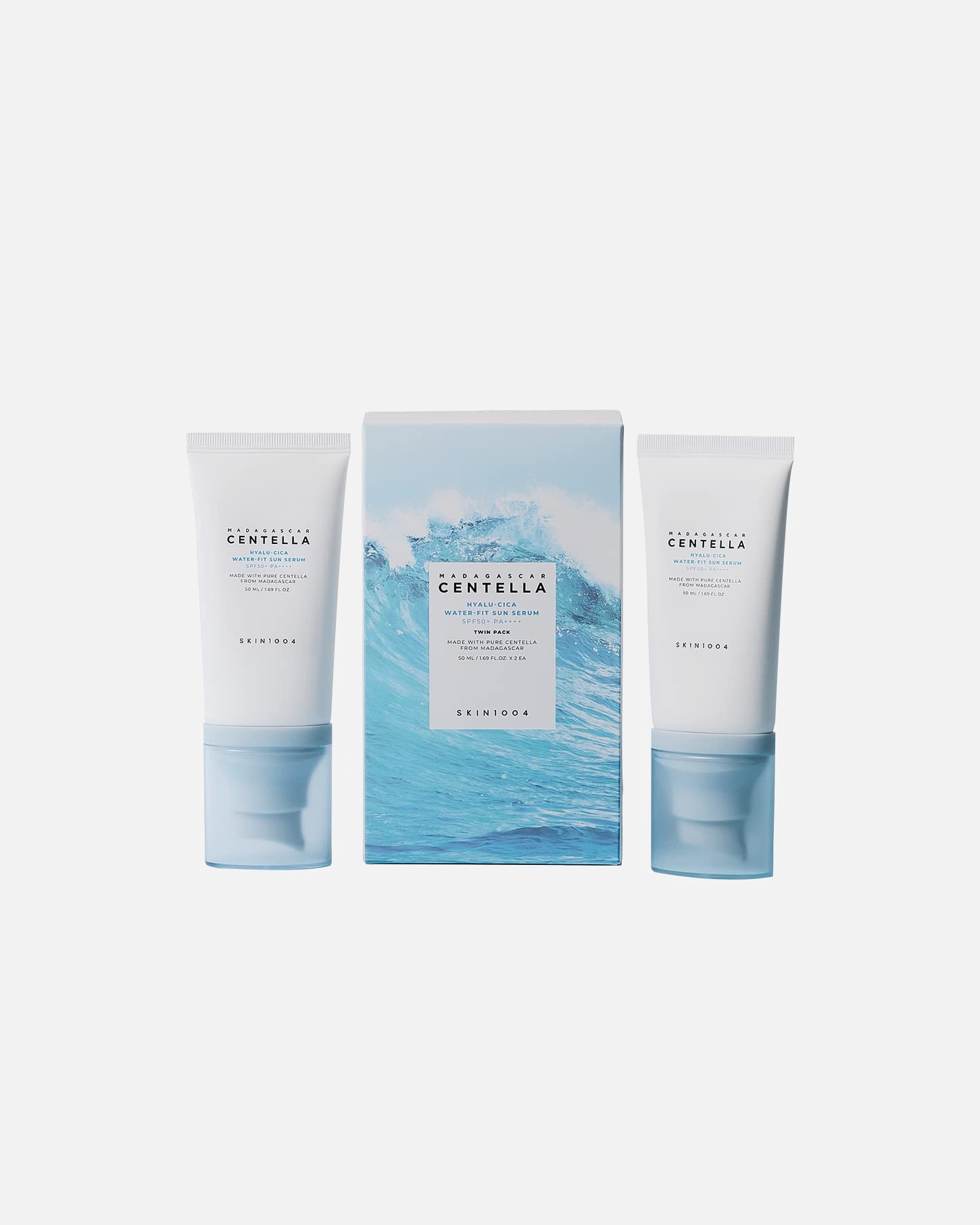 Feuchtigkeitsspendende Gesichtsbehandlung für Unisex SKIN1004 Madagascar Centella Hyalu-Cica Water-Fit Sun Serum SPF50+ PA++++ Twin Pack 100 ml