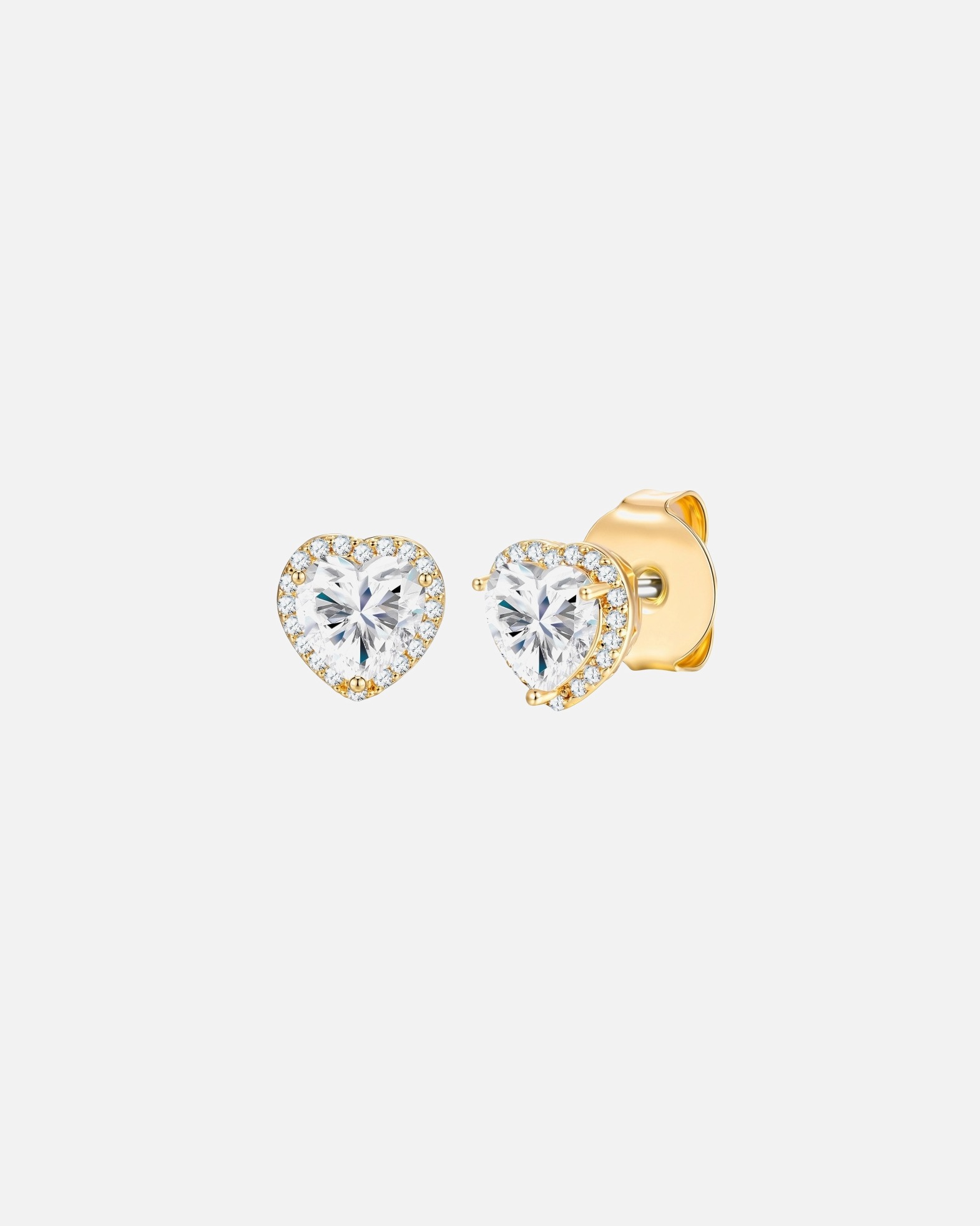 Ohrringe für Weiblich Lulu & Jane Ohrstecker Herz aus Messing in Gelbgold mit Zirkonia 9,5 mm
