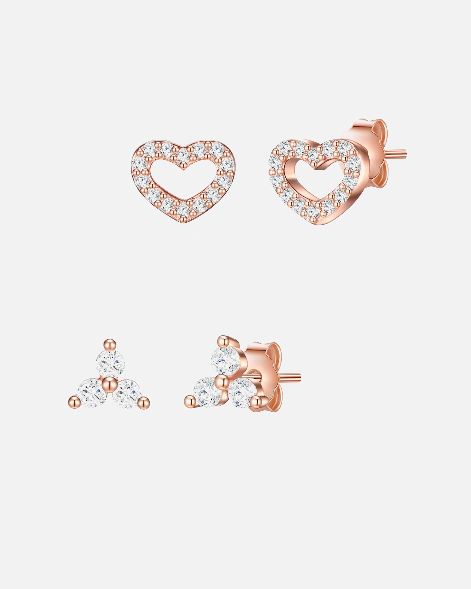 Ohrringe für Weiblich Lulu & Jane Ohrstecker Herz aus Messing in Roségold mit Zirkonia 5,8/4,5 mm