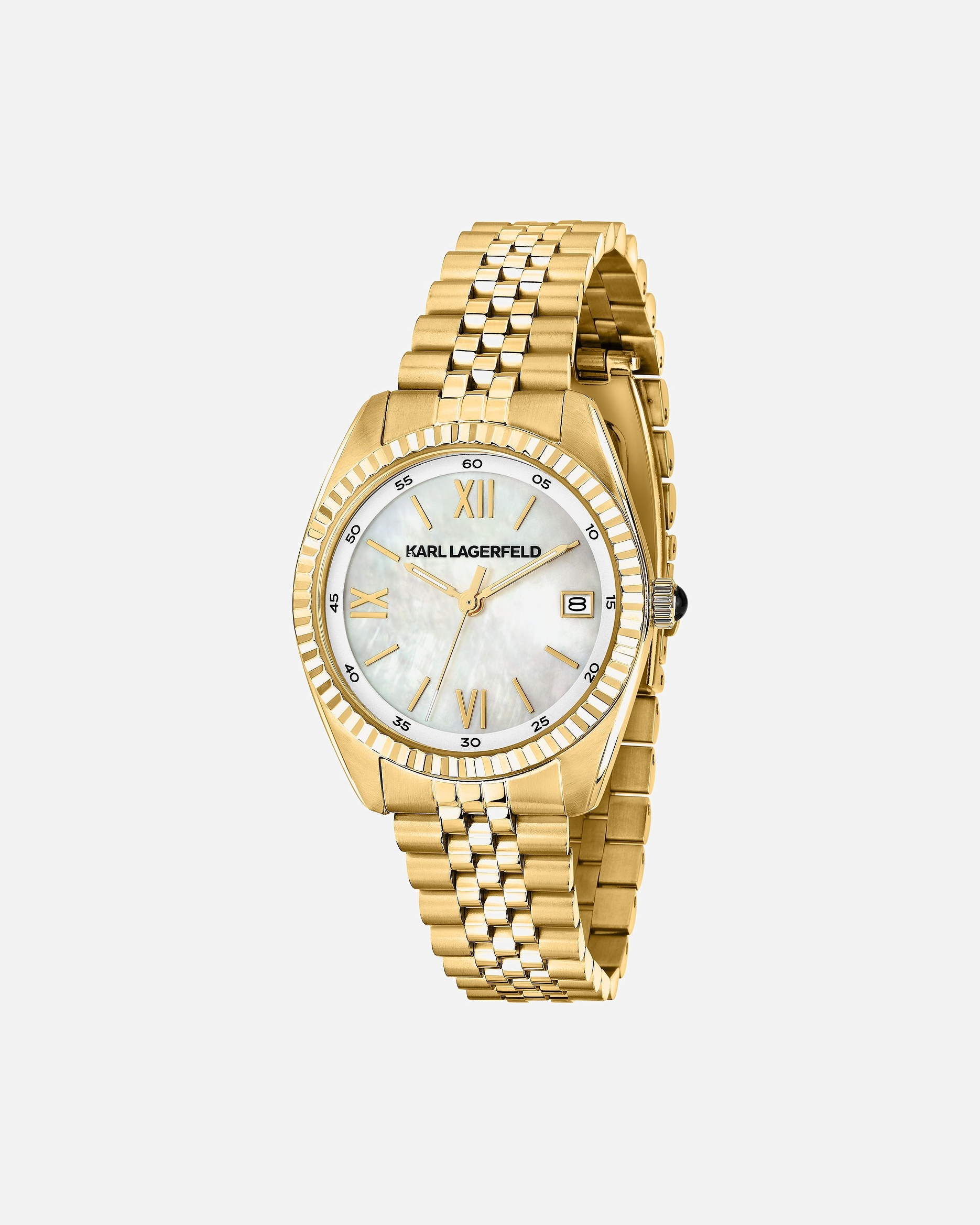 Uhr für Weiblich Karl Lagerfeld Damenuhr Edelstahl gold, perlmutt