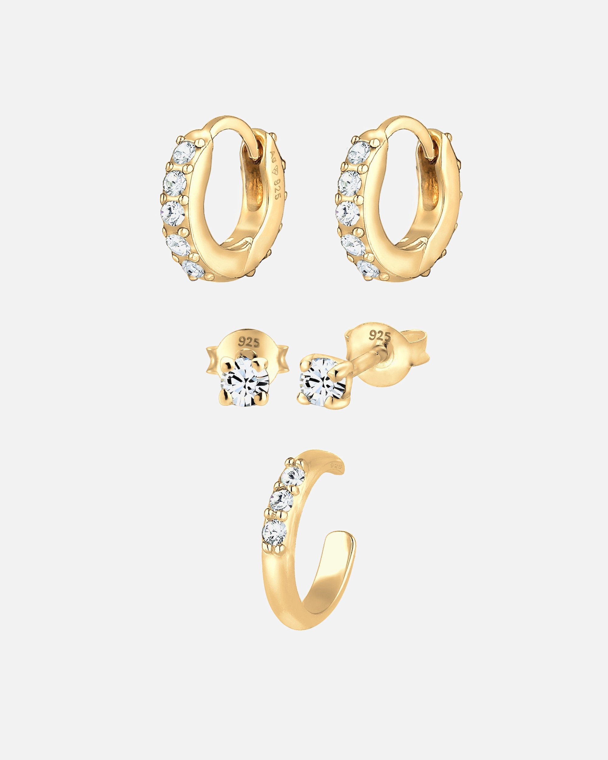 Ohrringe für Weiblich Elli Creolen Stecker Earcuff 3er Set mit n 925 Silber, mit Kristallen von Swarovski® 1 Stück
