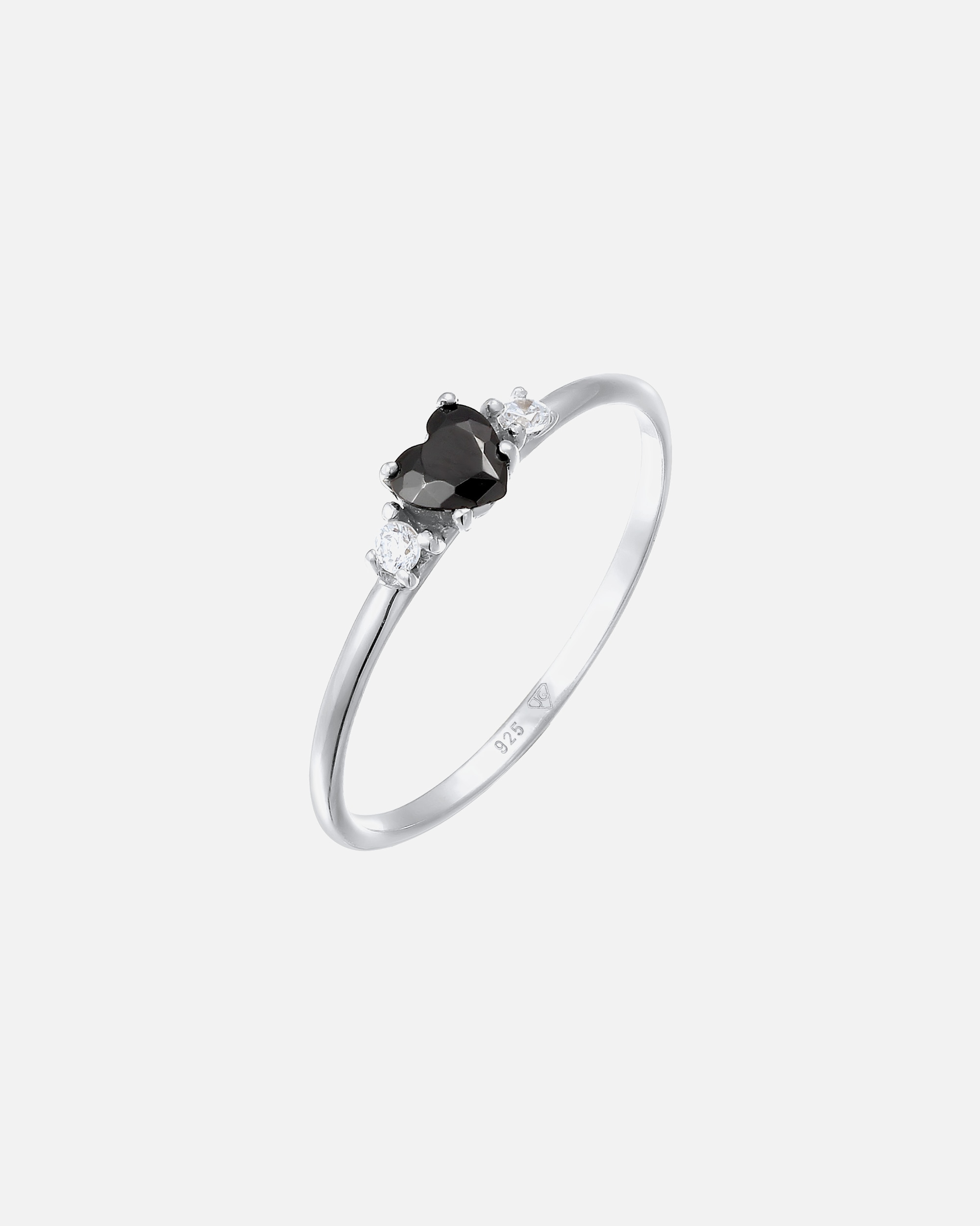 Ring für Weiblich Elli Solitär Herz Zirkonia Schwarz 925 Sterling Silber 52