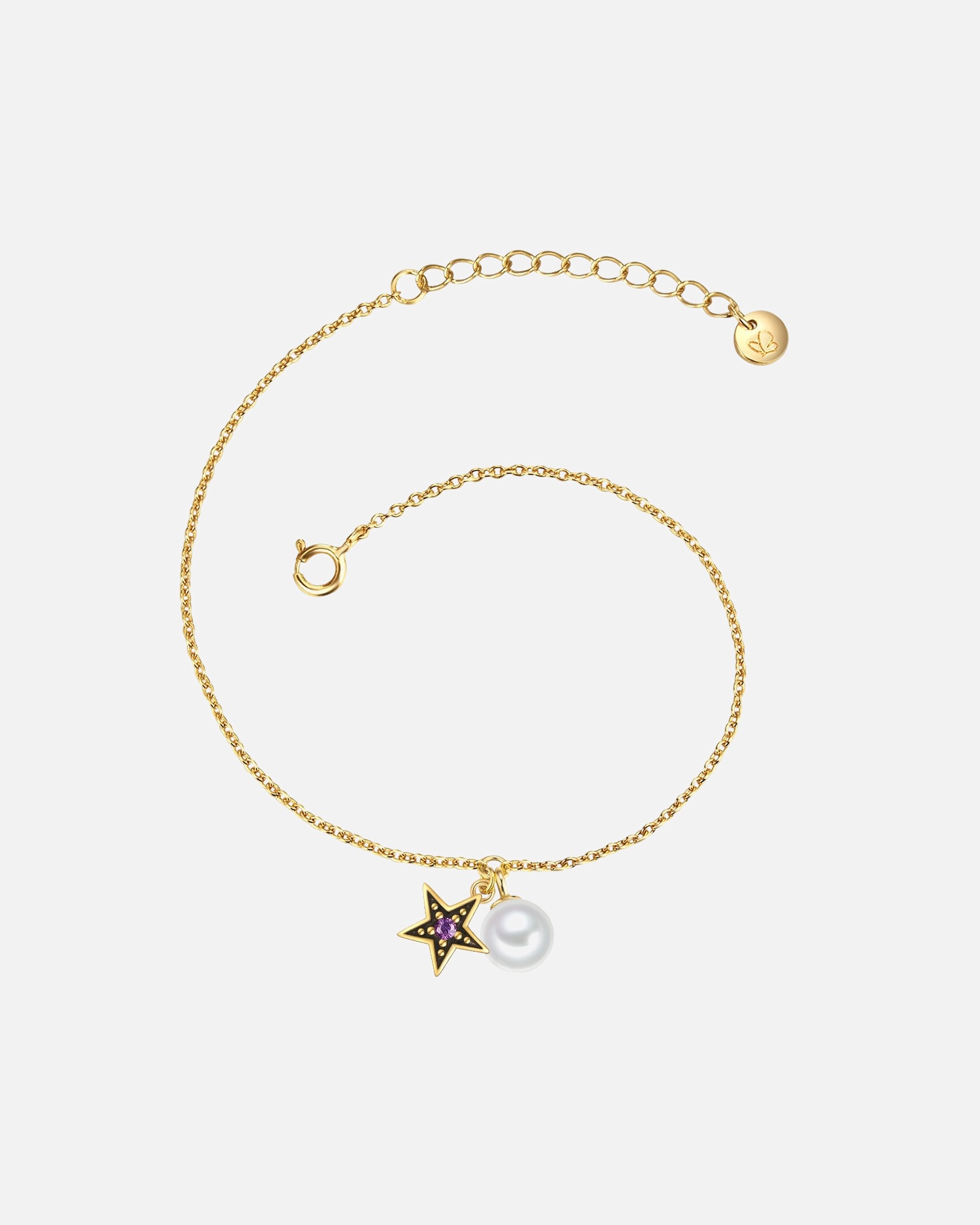 Armband für Weiblich Glanzstücke München Armband Stern aus Sterling Silber in Gelbgold mit Zirkonia und Süßwasser-Zuchtperle 17,0 cm Basislänge + 3,0 cm Verlängerung