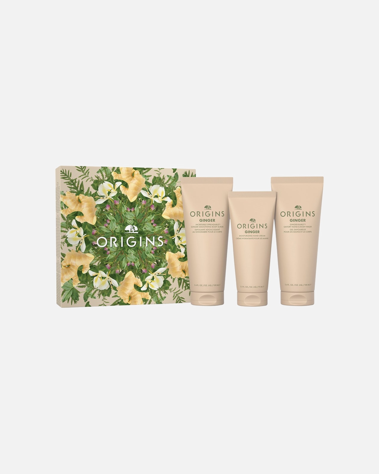 Duschgel für Weiblich Origins The Ginger Body Collection Ginger Hand & Body Wash 100 ml + Ginger Incredible Spreadable™ Body Scrub 100 ml + Ginger Hand Cream 75 ml