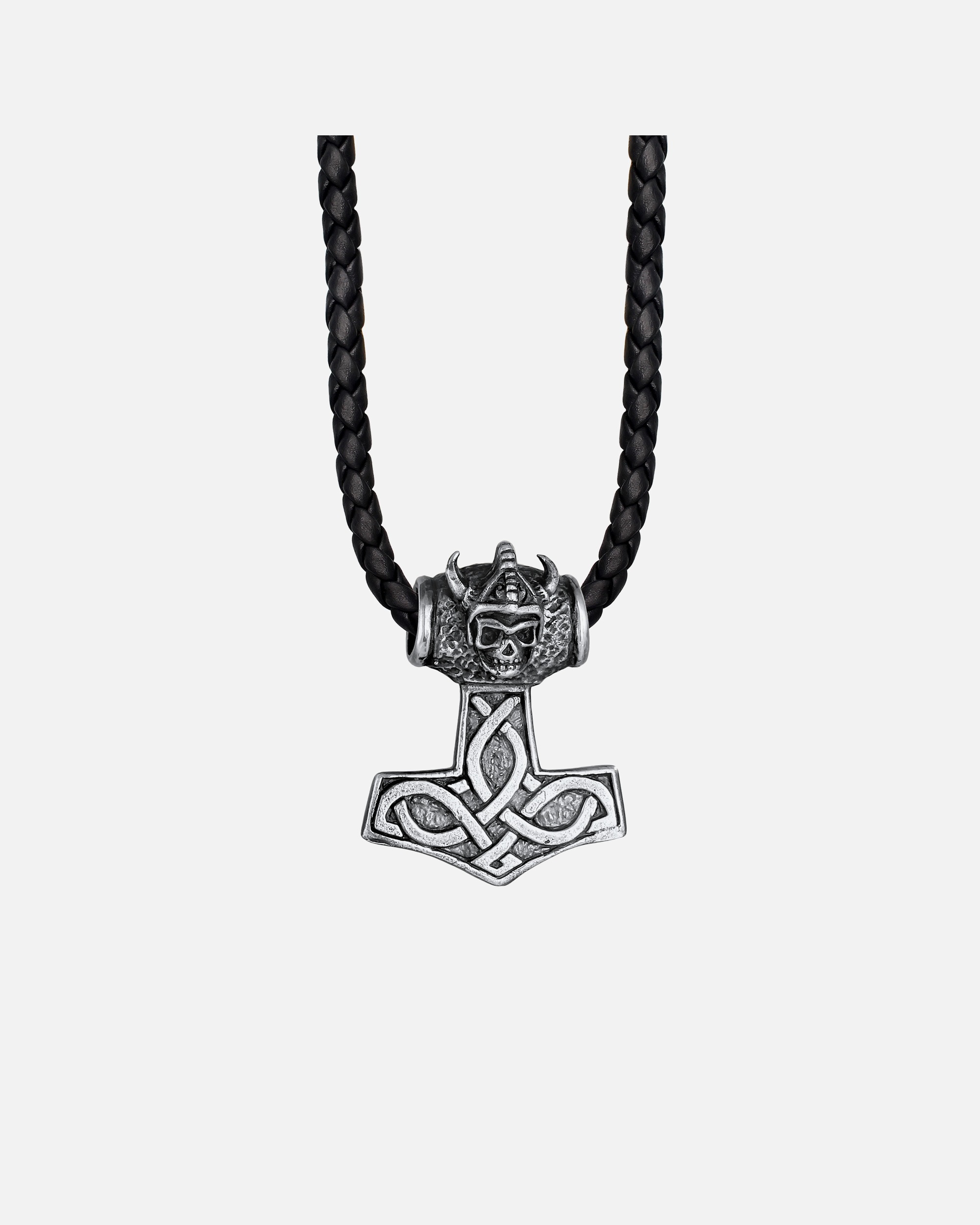Halskette für Männlich KUZZOI Leder Keltischer Knoten Thor's Hammer 925 Silber 50