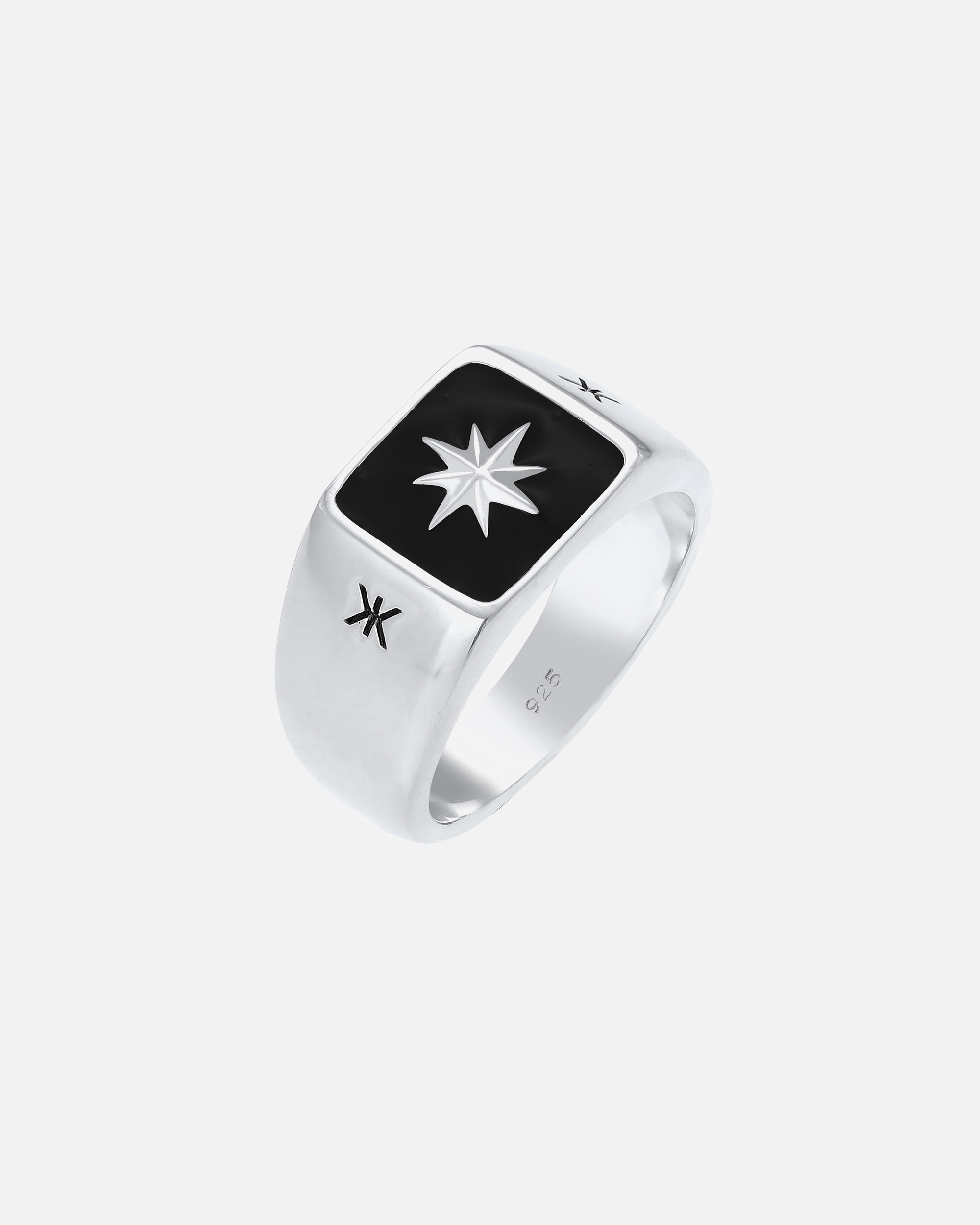Ring für Männlich KUZZOI Siegelring Emaille Schwarz Stern Basic 925 Silber 54