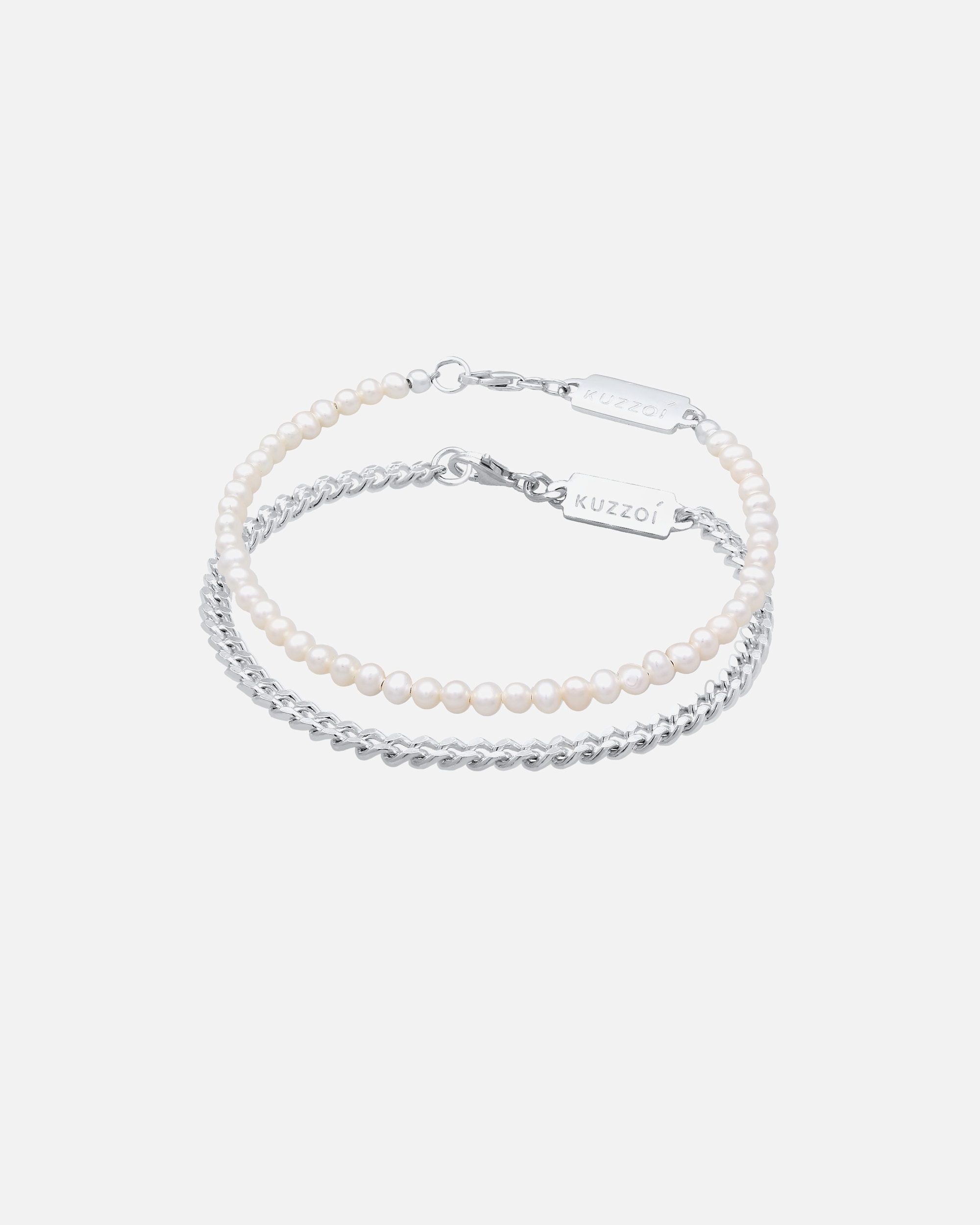 Armband für Männlich KUZZOI Set Panzerkette Süßwasserzuchtperlen Weiß 925 Sterling Silber 1 Stück