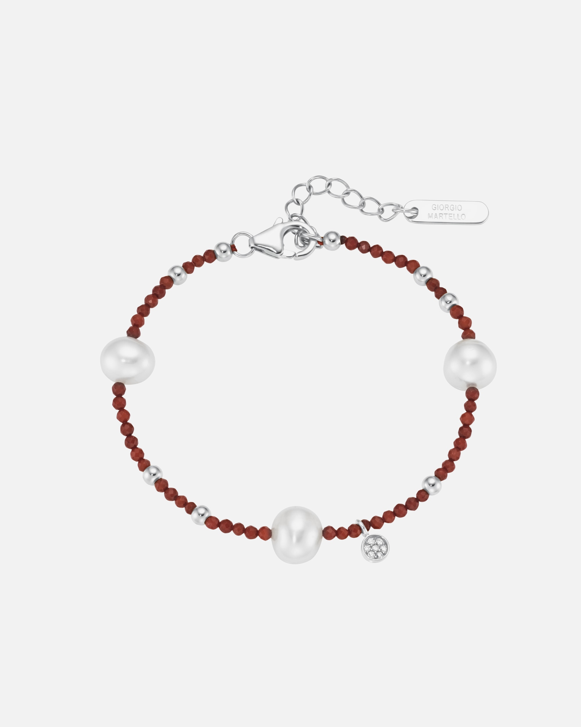 Armband für Unisex Armband mit Süßwasser-Perlen und Ziersteinen, Silber 925 Silber