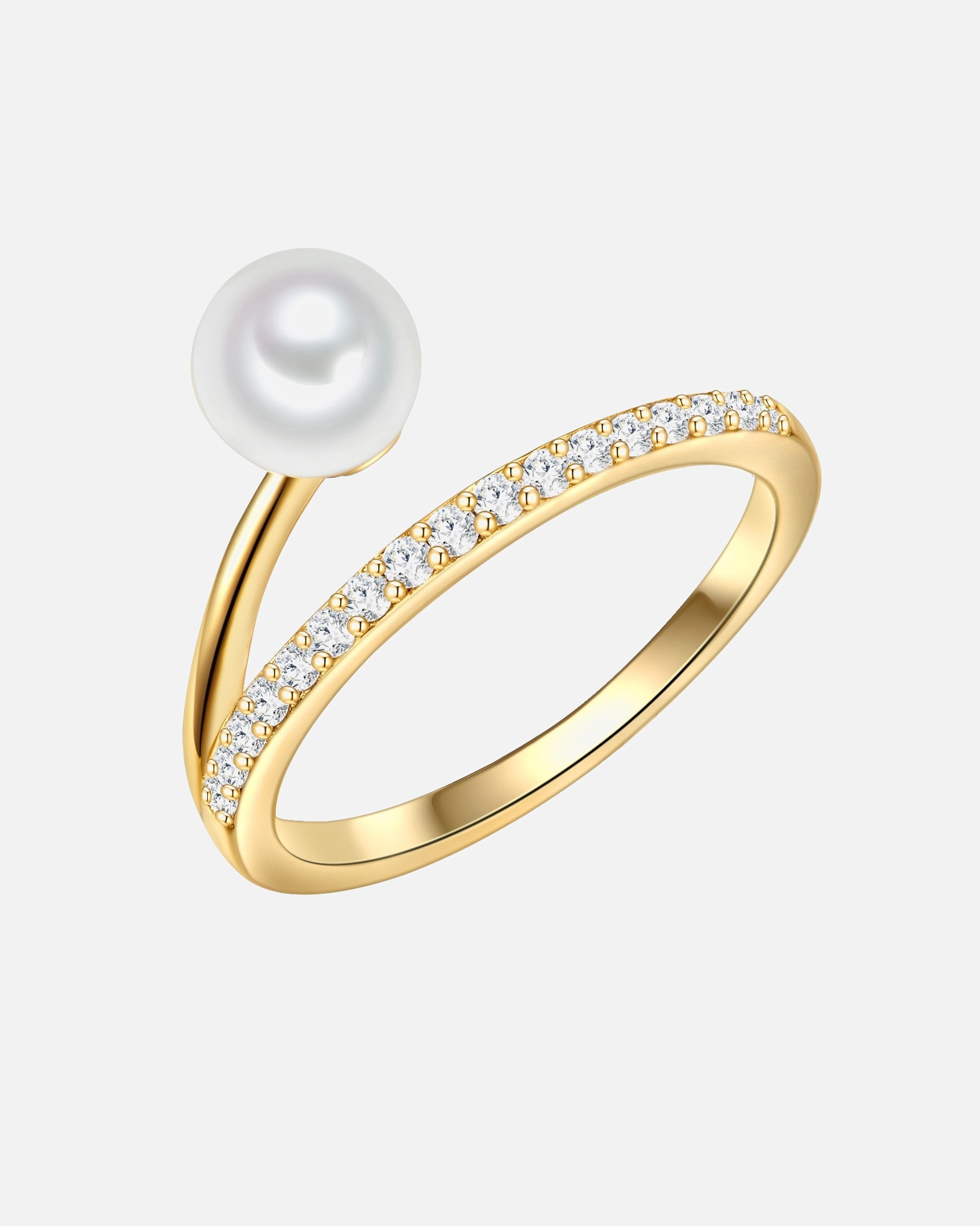 Ring für Weiblich Valero Pearls Ring aus Sterling Silber in gelbgold mit Zirkonia Süßwasser-Zuchtperle 50
