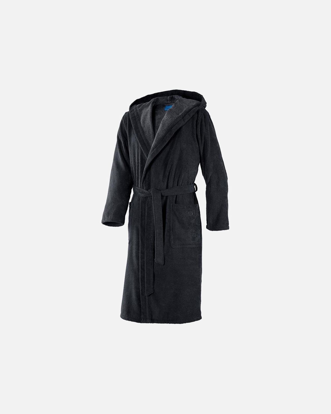 Bademantel für Männlich Bademantel mit Kapuze Schwarz Größe 46/48, Länge 125 cm