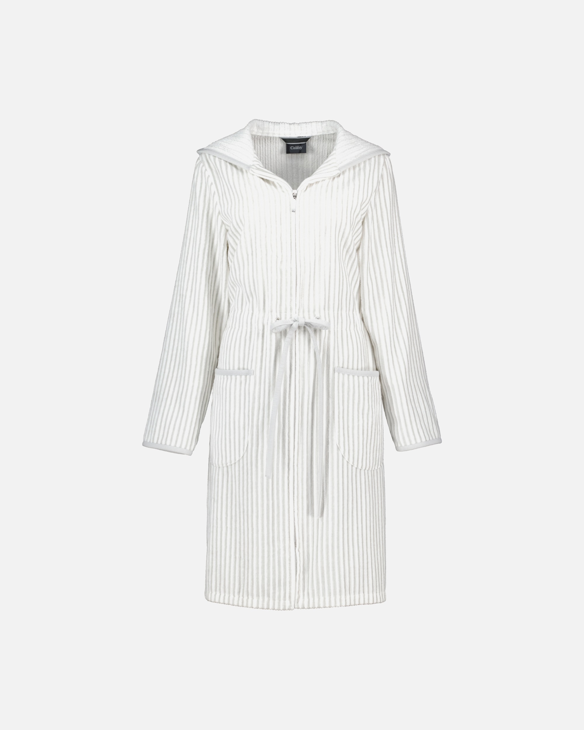 Bademantel für Weiblich Cawö Bademäntel Damen Reißverschluss 6416 weiss-silber - 76 L