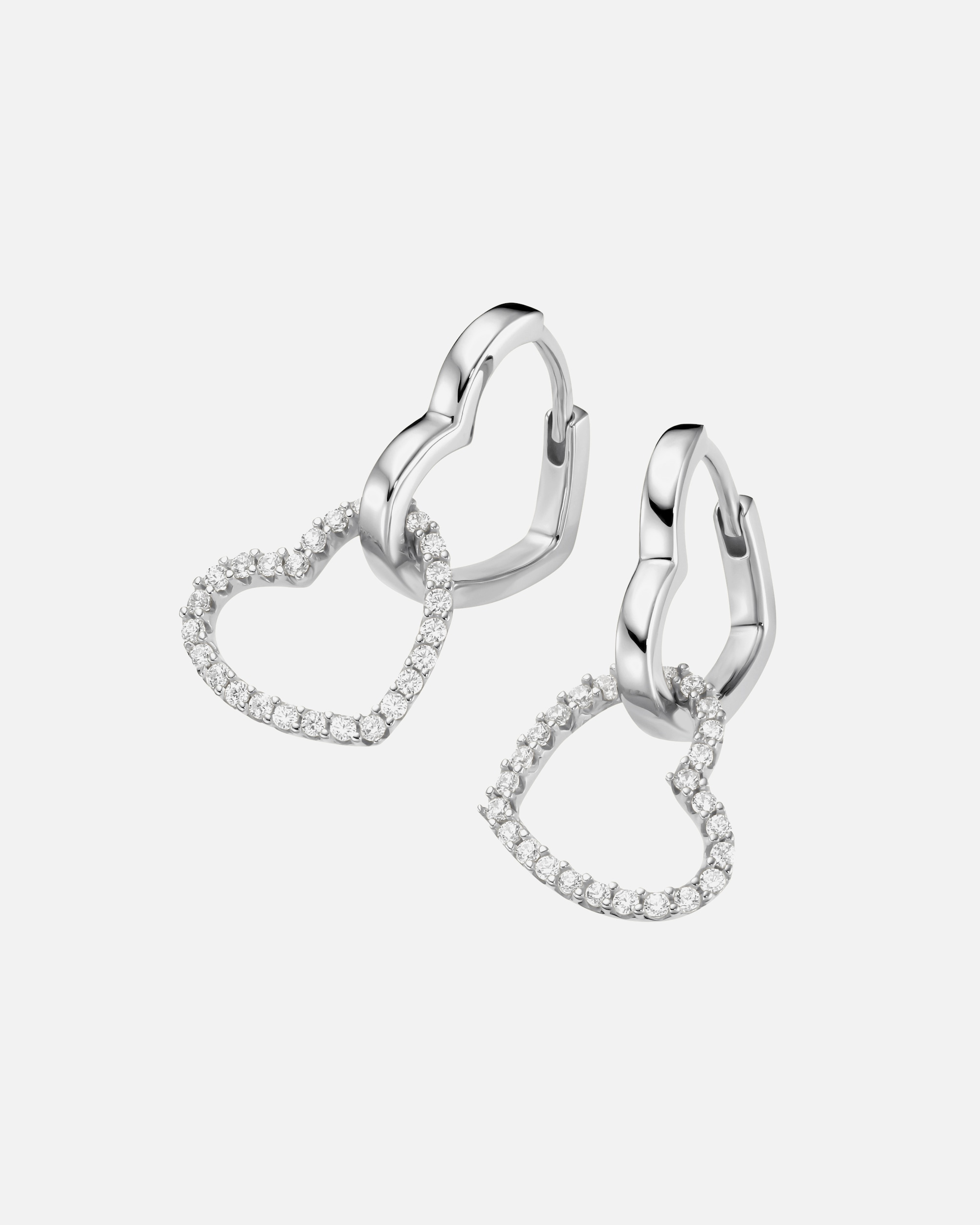 Ohrringe für Unisex Giorgio Martello Milano Klappcreolen herzförmig mit weißen Zirkoniasteinen, Silber 925 Silber
