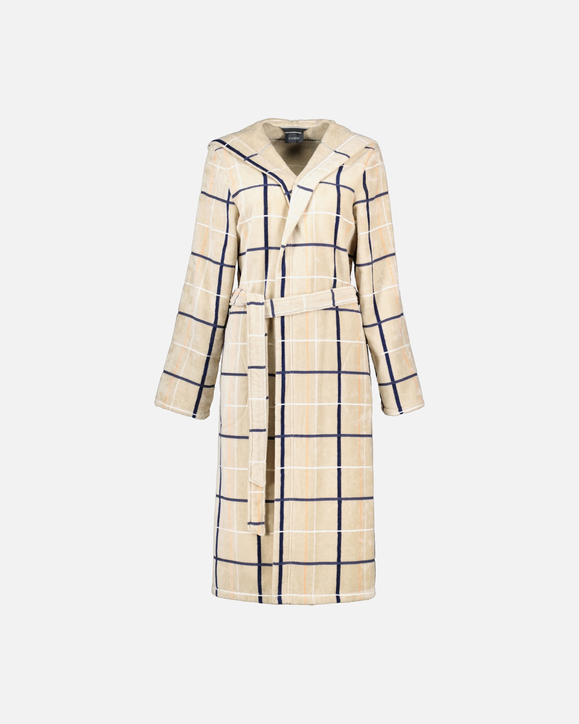 Bademantel für Weiblich Cawö Cawö Bademäntel Damen Kapuze Karo 4348 sand-marine - 31 1 Stück