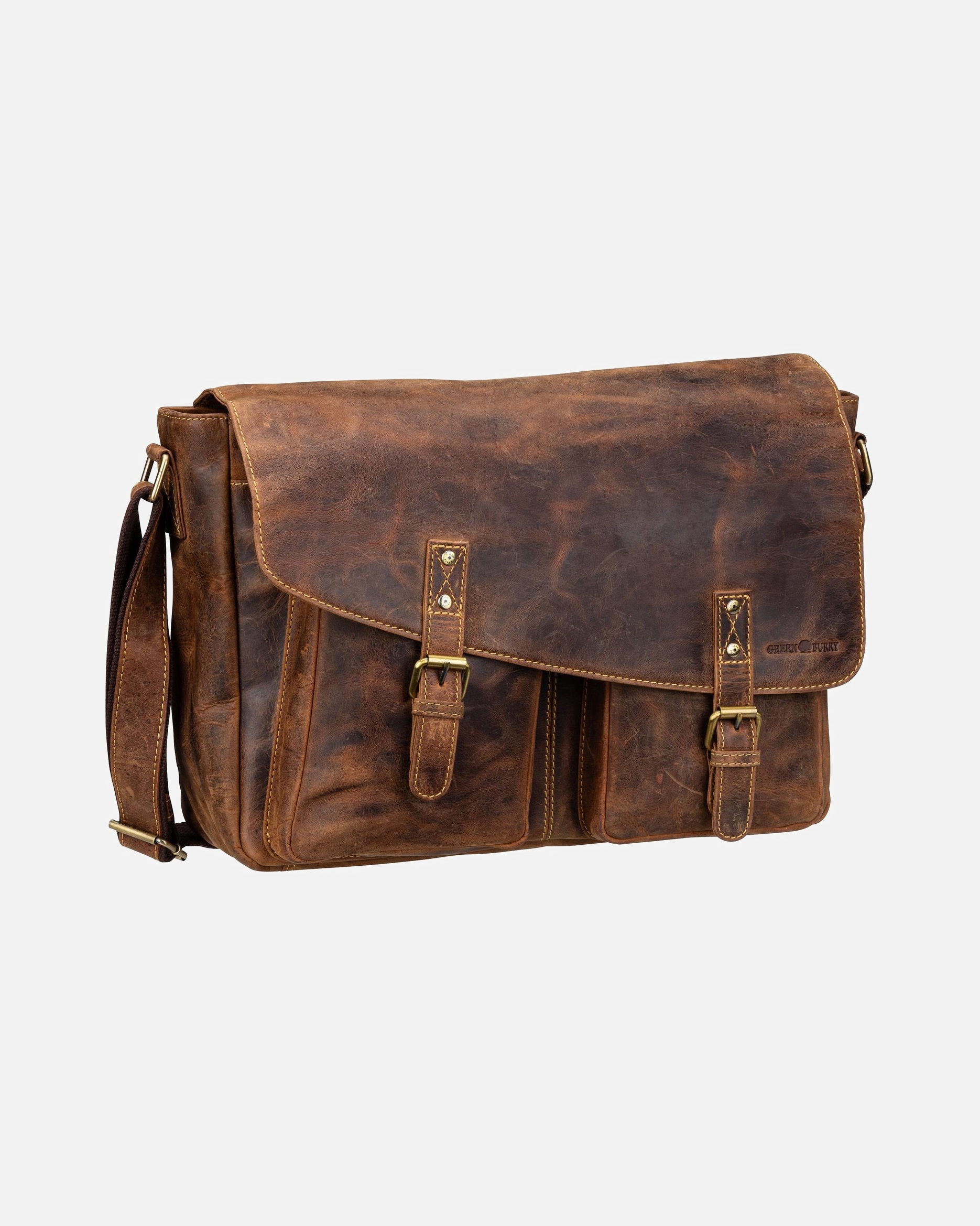 Laptoptasche für Unisex Greenburry Umhängetasche Vintage 1541 Revolver Bag XL Sattelbraun